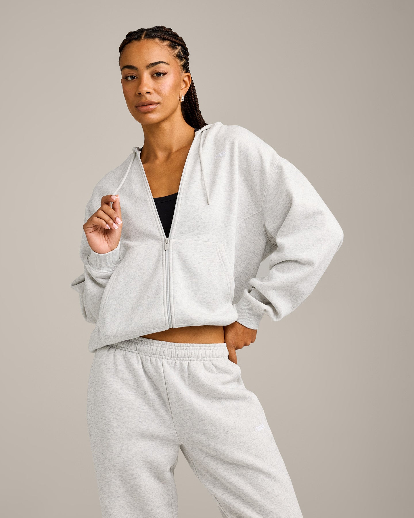 Foundations Cosy Zip Through Hoodie | Light Grey Marl