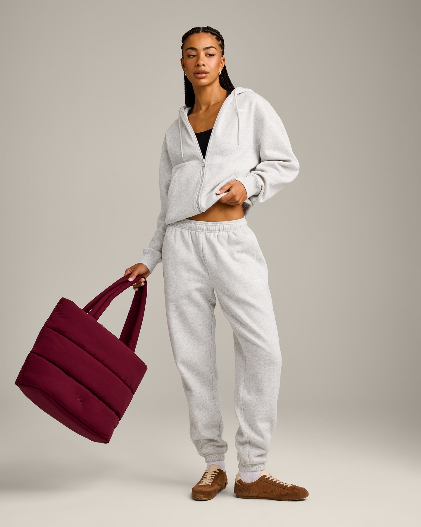 Foundations Cosy Zip Through Hoodie | Light Grey Marl - Image 3
