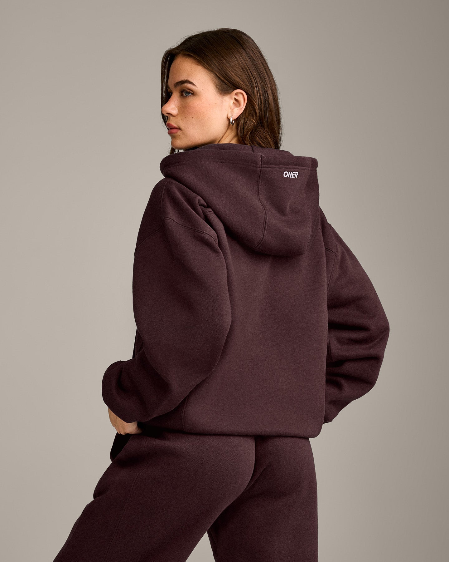Alternative view of Foundations Cosy Zip Through Hoodie | Plum Brown