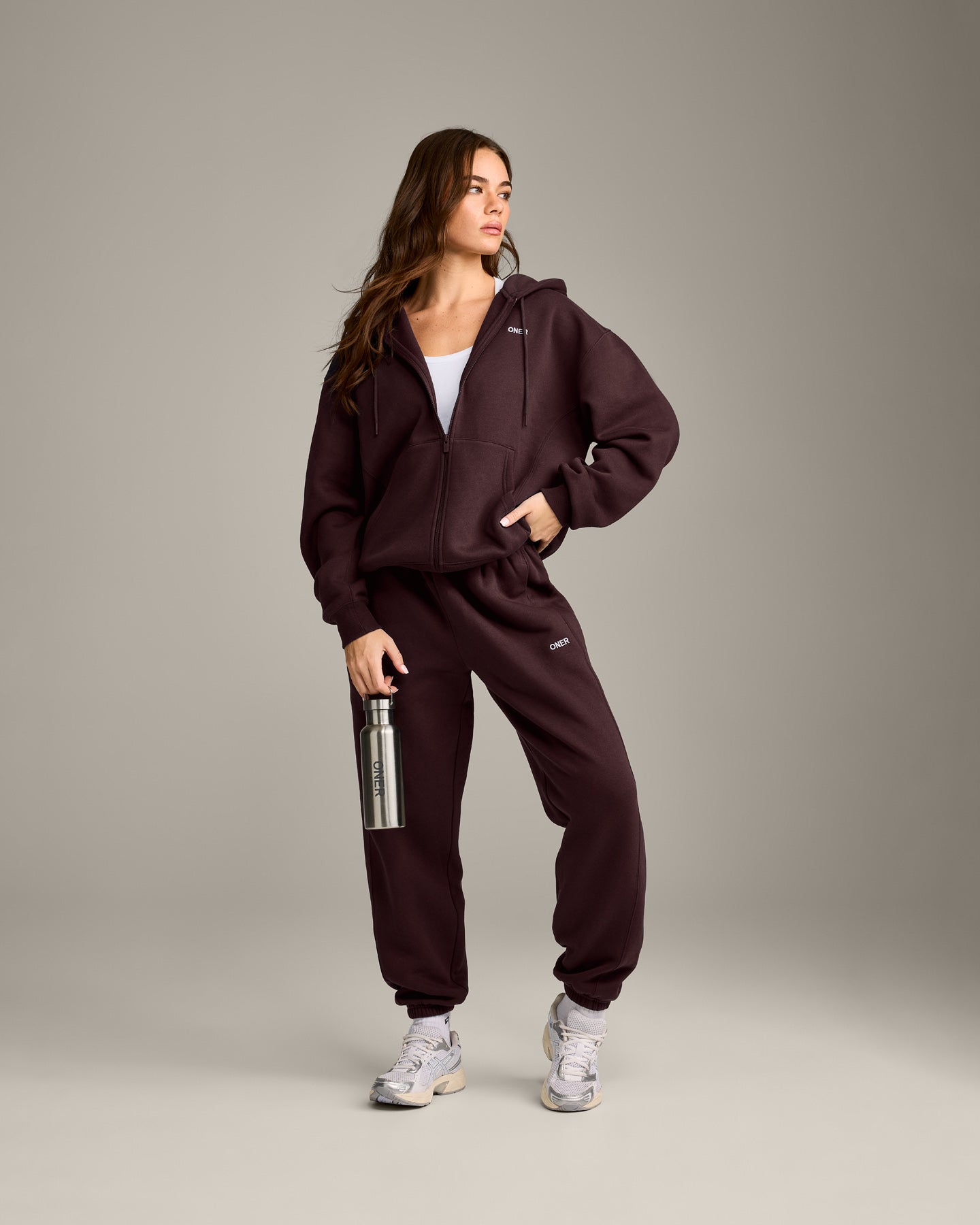 Foundations Cosy Zip Through Hoodie | Plum Brown - Image 3