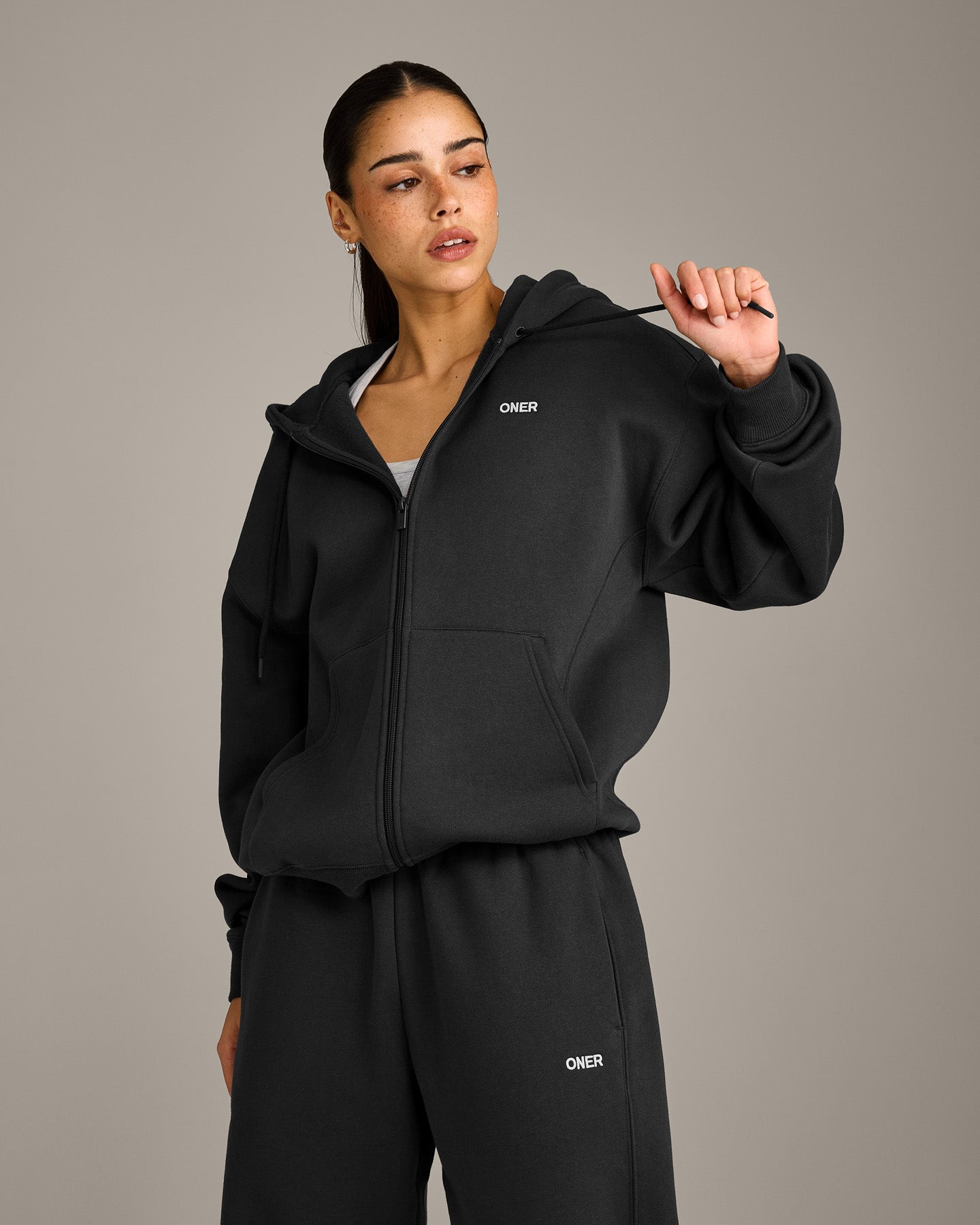 Foundations Cosy Zip Through Hoodie | Soft Black