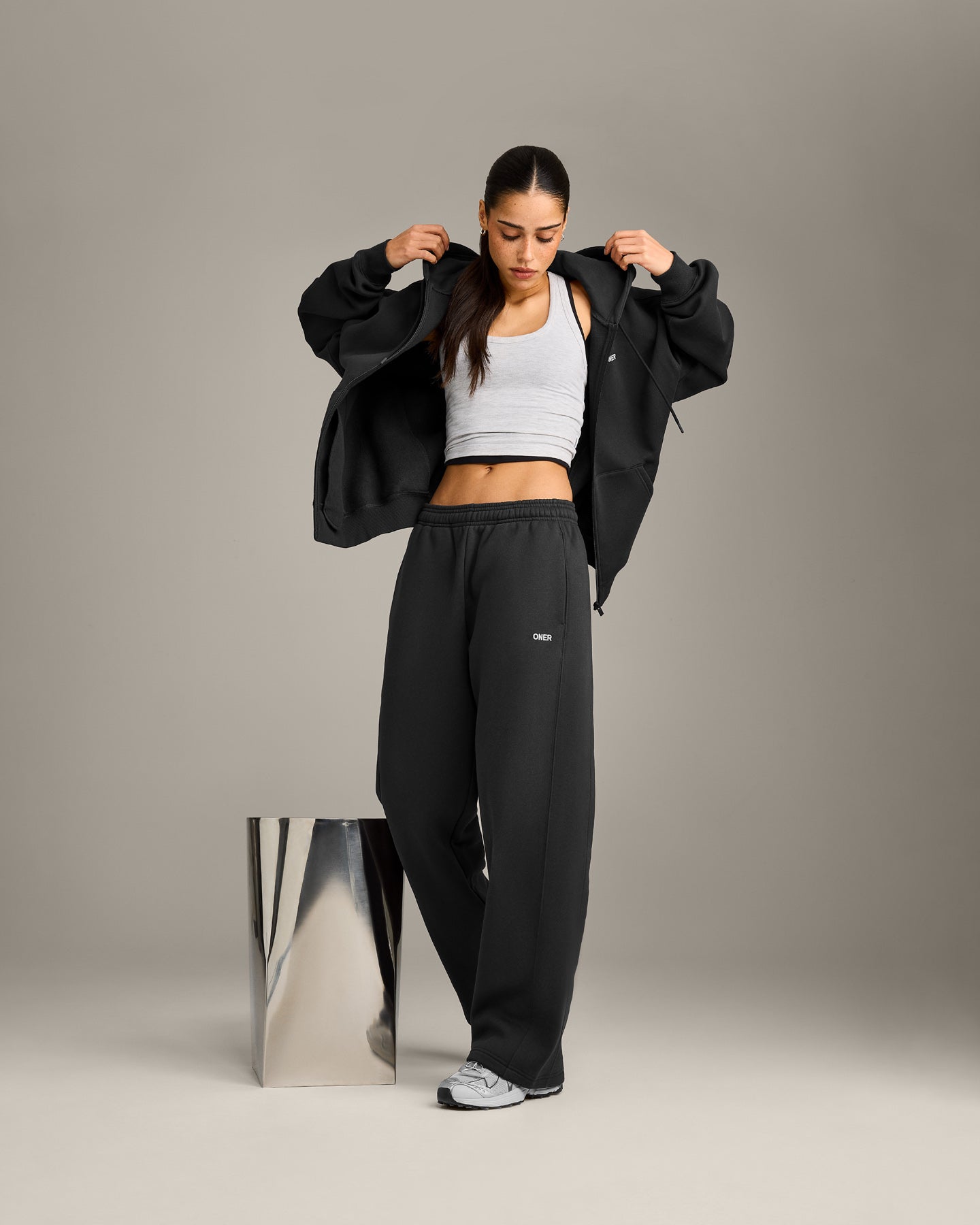 Foundations Cosy Zip Through Hoodie | Soft Black - Image 3