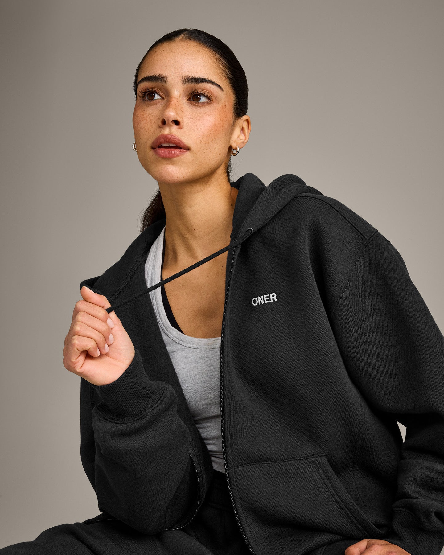 Foundations Cosy Zip Through Hoodie | Soft Black - Image 4