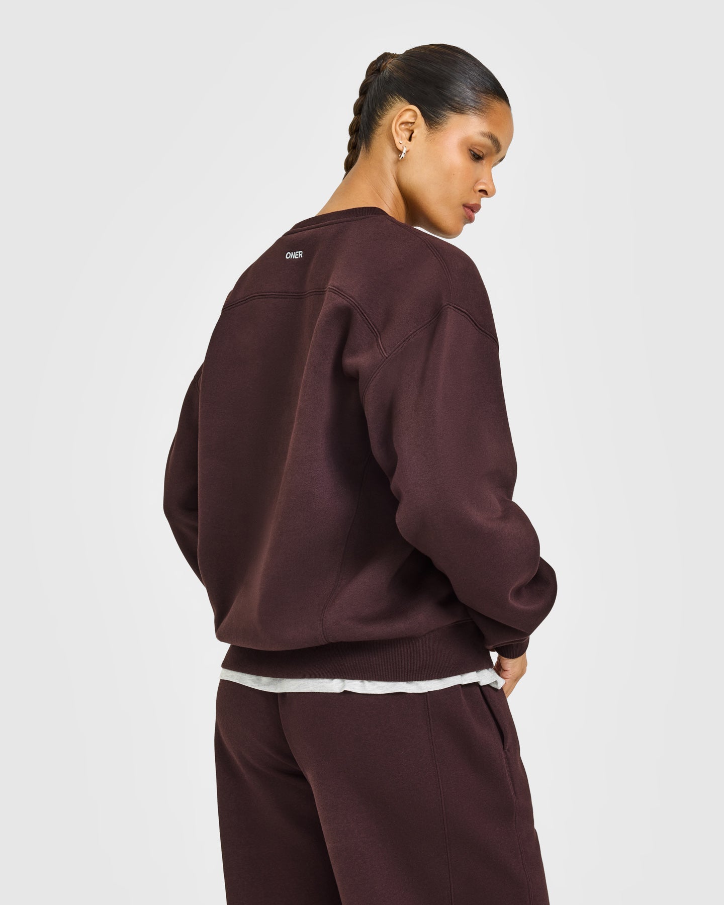 Foundations Crew Neck Sweatshirt with Grey Logo | Plum Brown - Image 6