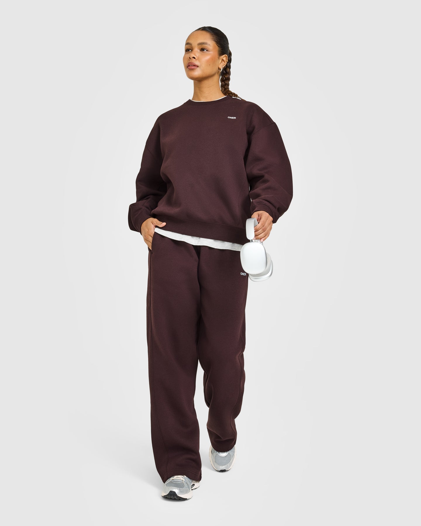 Foundations Crew Neck Sweatshirt with Grey Logo | Plum Brown - Image 3