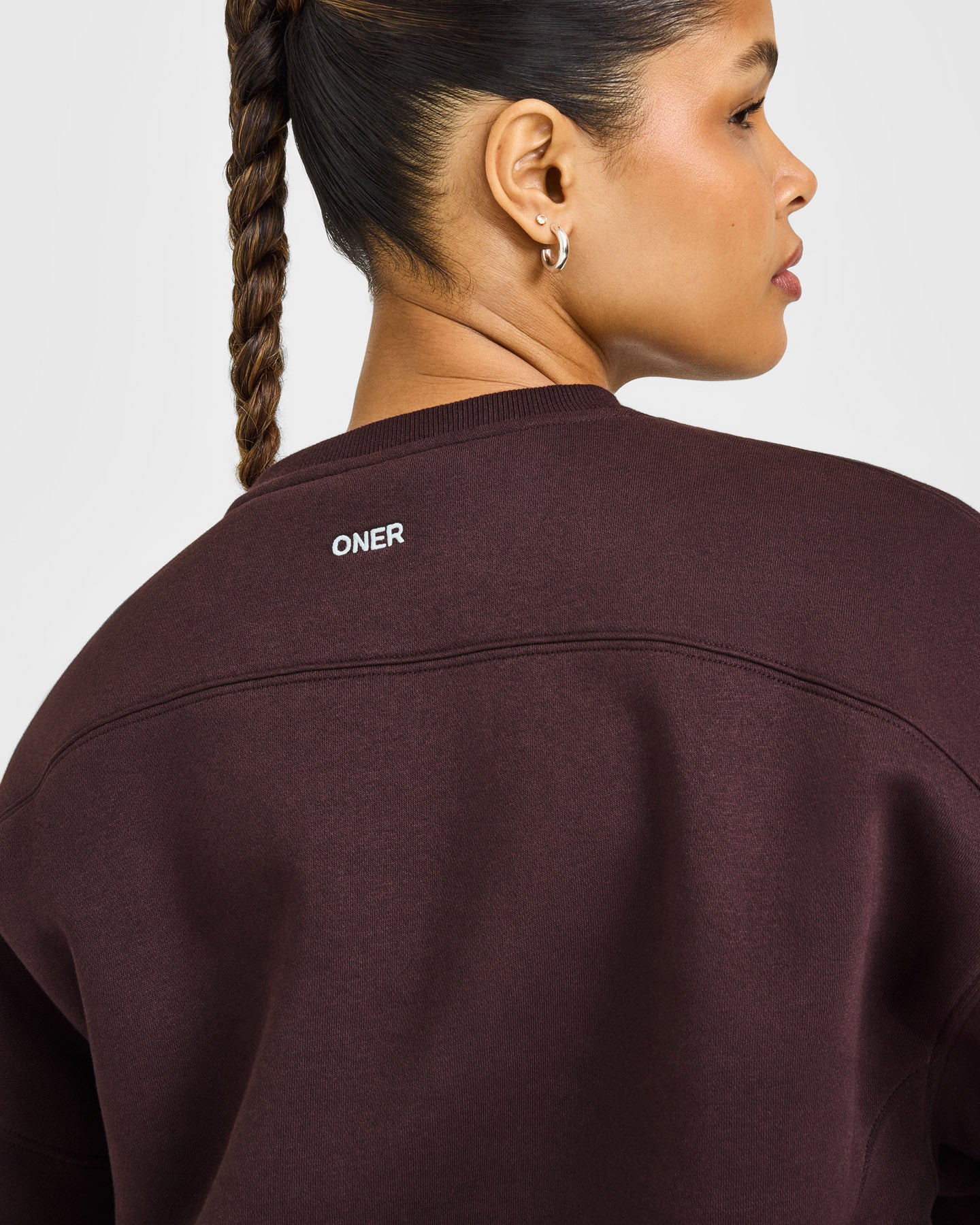 Alternative view of Foundations Crew Neck Sweatshirt with Grey Logo | Plum Brown