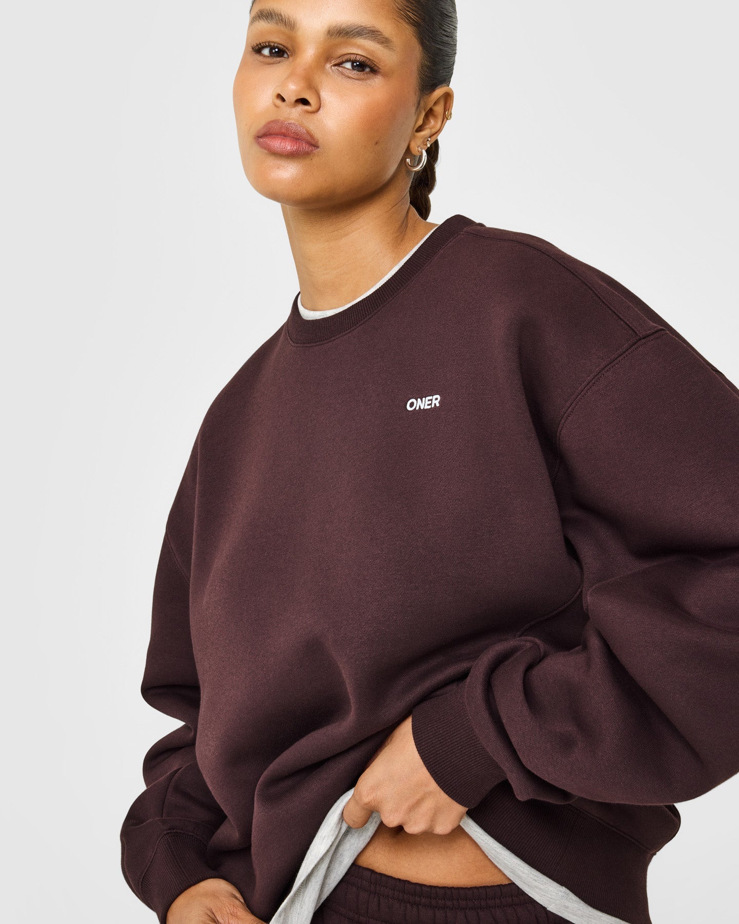 Foundations Crew Neck Sweatshirt with Grey Logo | Plum Brown - Image 4