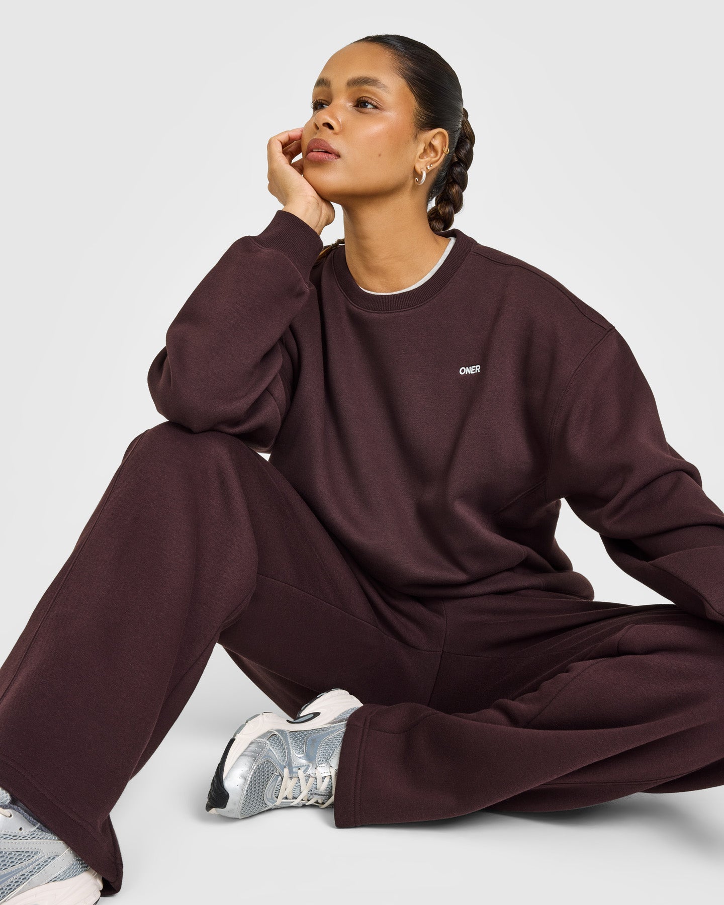 Foundations Crew Neck Sweatshirt with Grey Logo | Plum Brown - Image 5