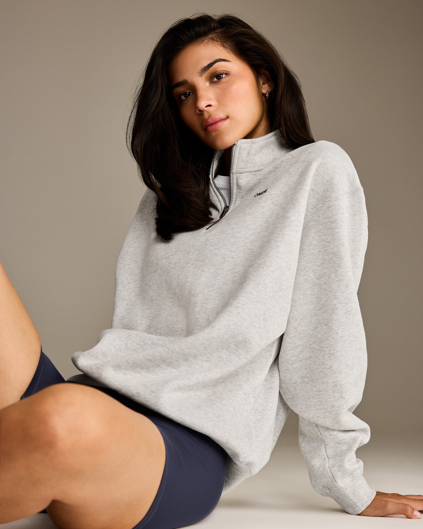 Alternative view of Foundations Oversized 1/4 Zip Sweatshirt | Light Grey Marl