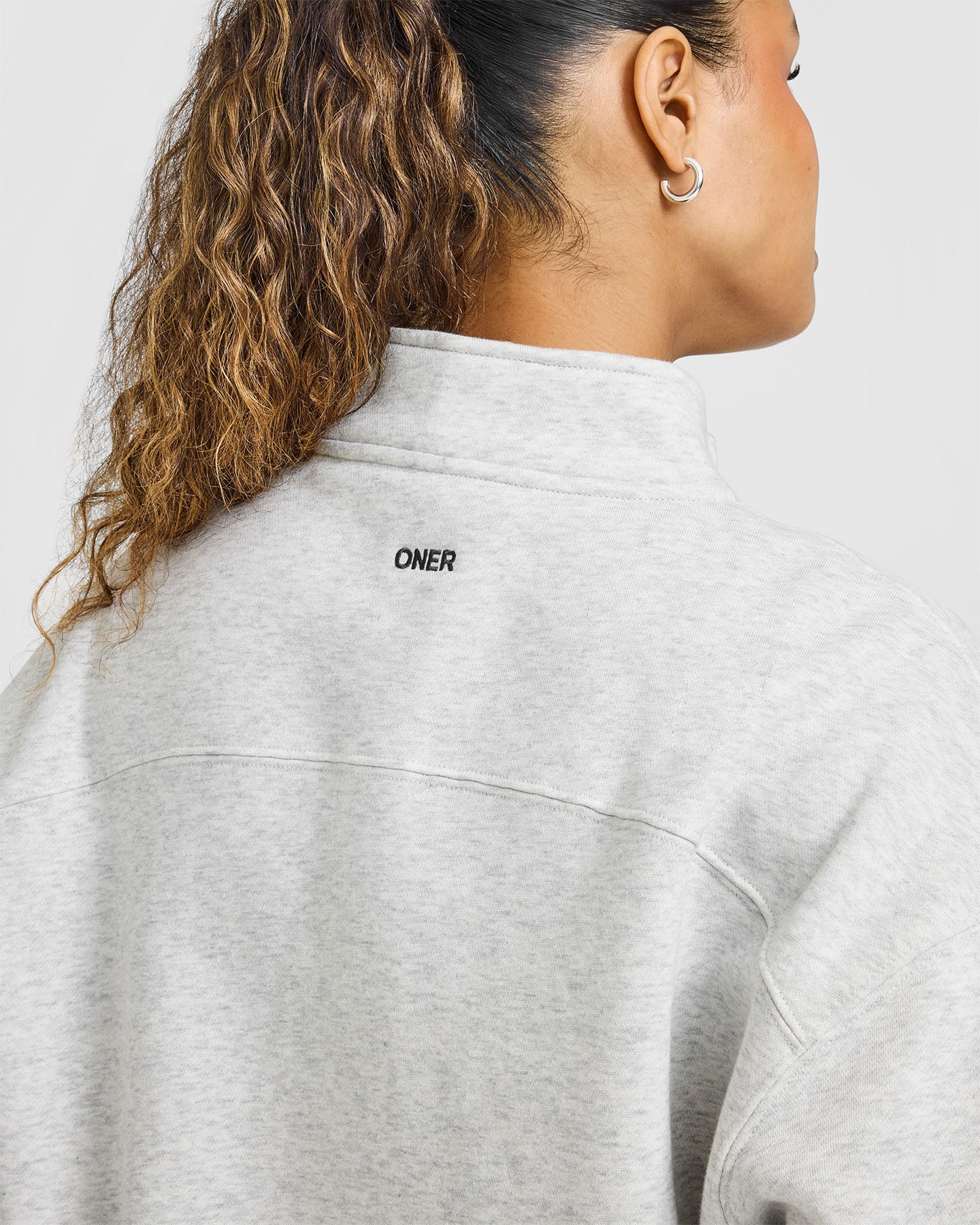 Foundations Oversized 1/4 Zip Sweatshirt | Light Grey Marl - Image 4