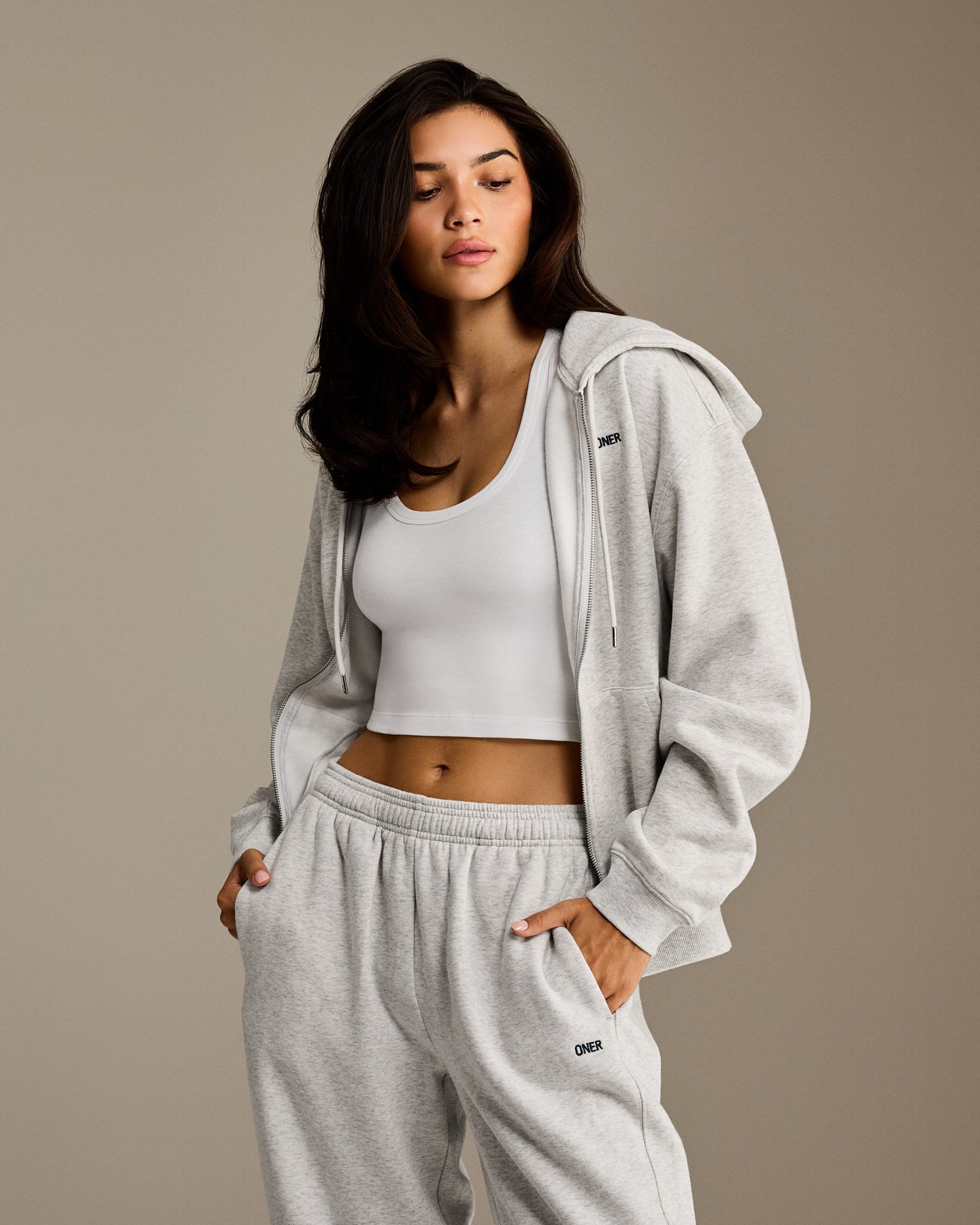 Alternative view of Foundations Oversized Straight Leg Joggers | Light Grey Marl
