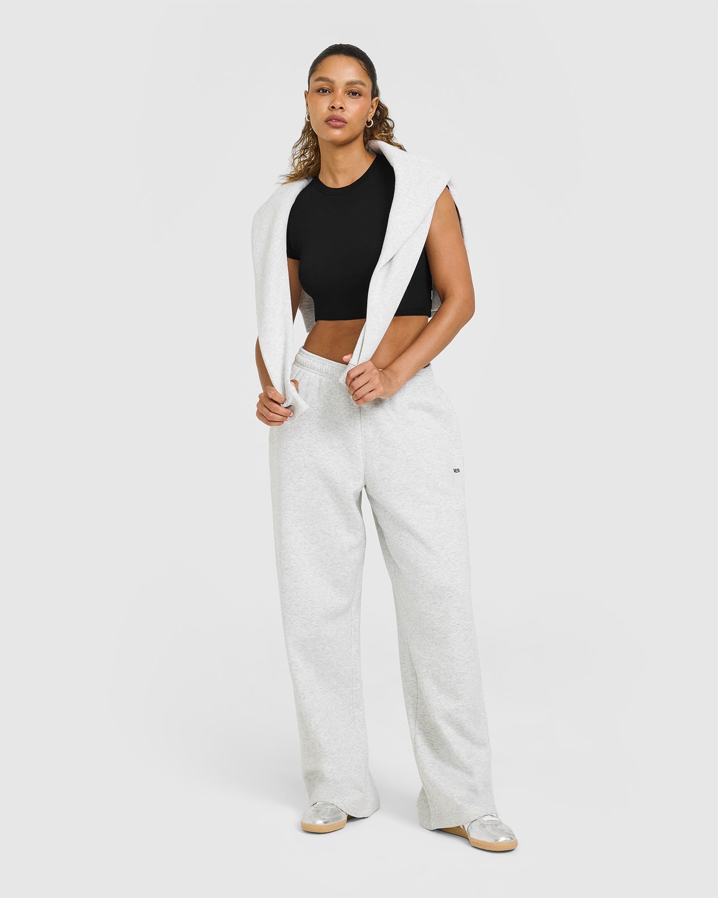 Foundations Oversized Straight Leg Joggers | Light Grey Marl - Image 3
