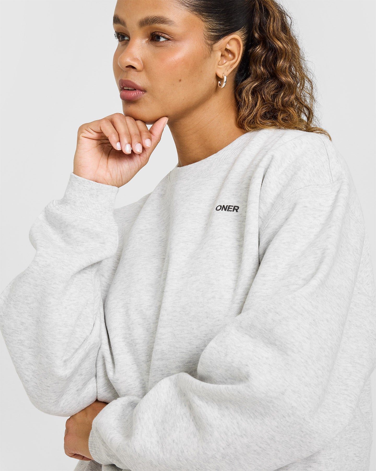 Foundations Oversized Sweatshirt | Light Grey Marl - Image 3