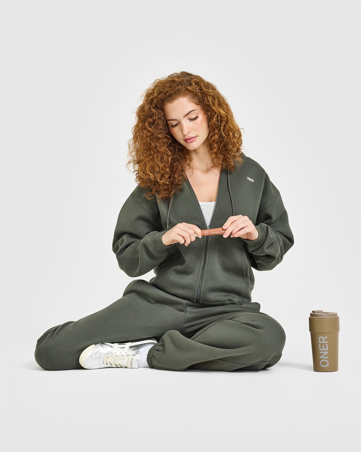 Foundations Zip Through Hoodie | Dark Khaki - Image 3