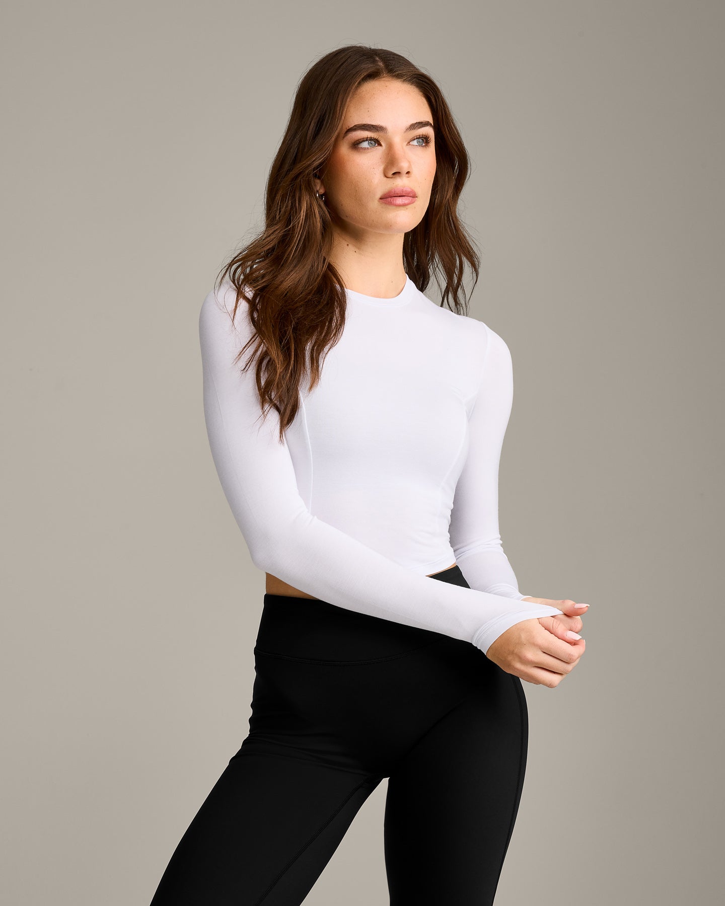 Mellow Motion Crew Neck Long Sleeve Mid Top | White