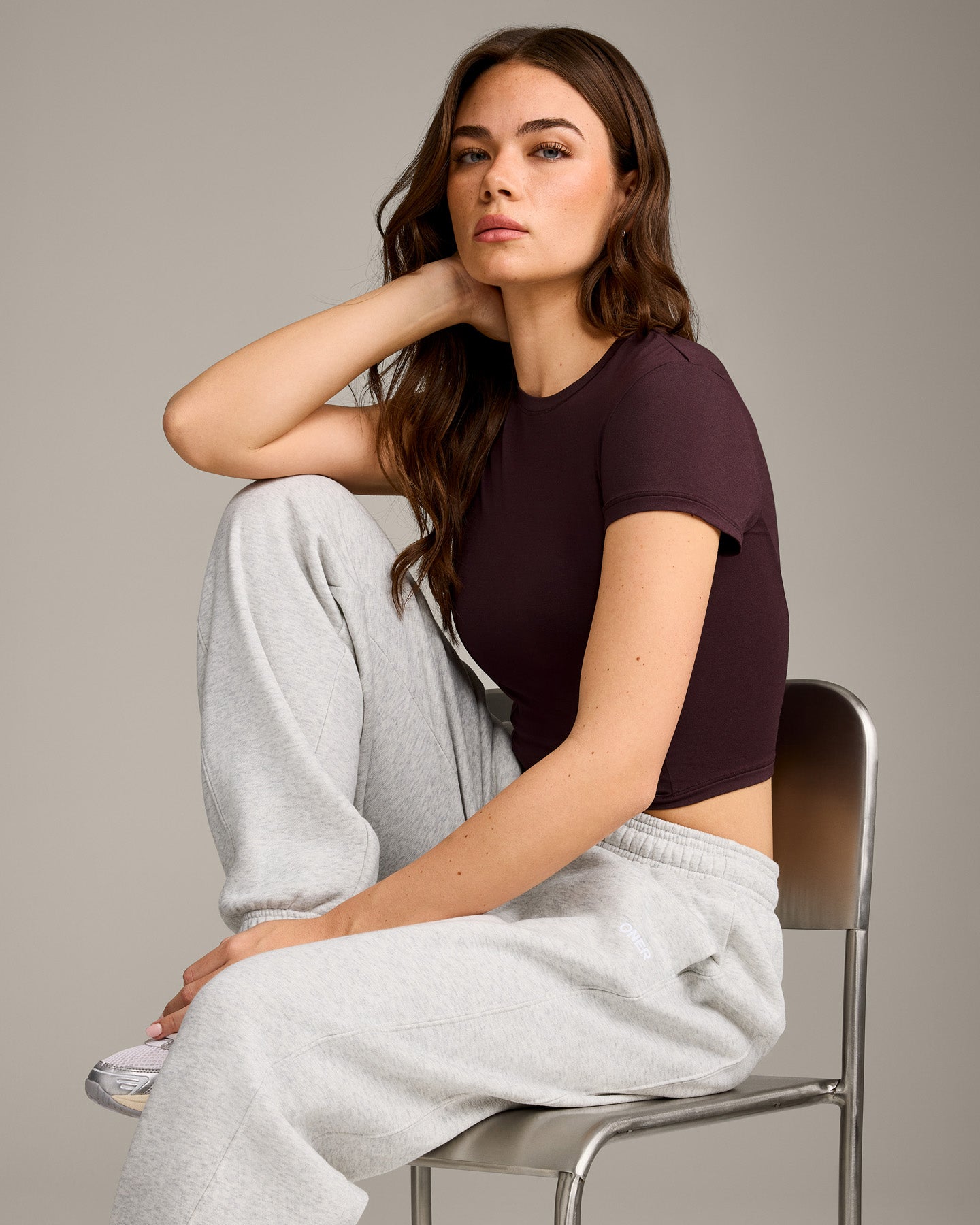 Alternative view of Mellow Motion Crew Neck Mid Top | Plum Brown