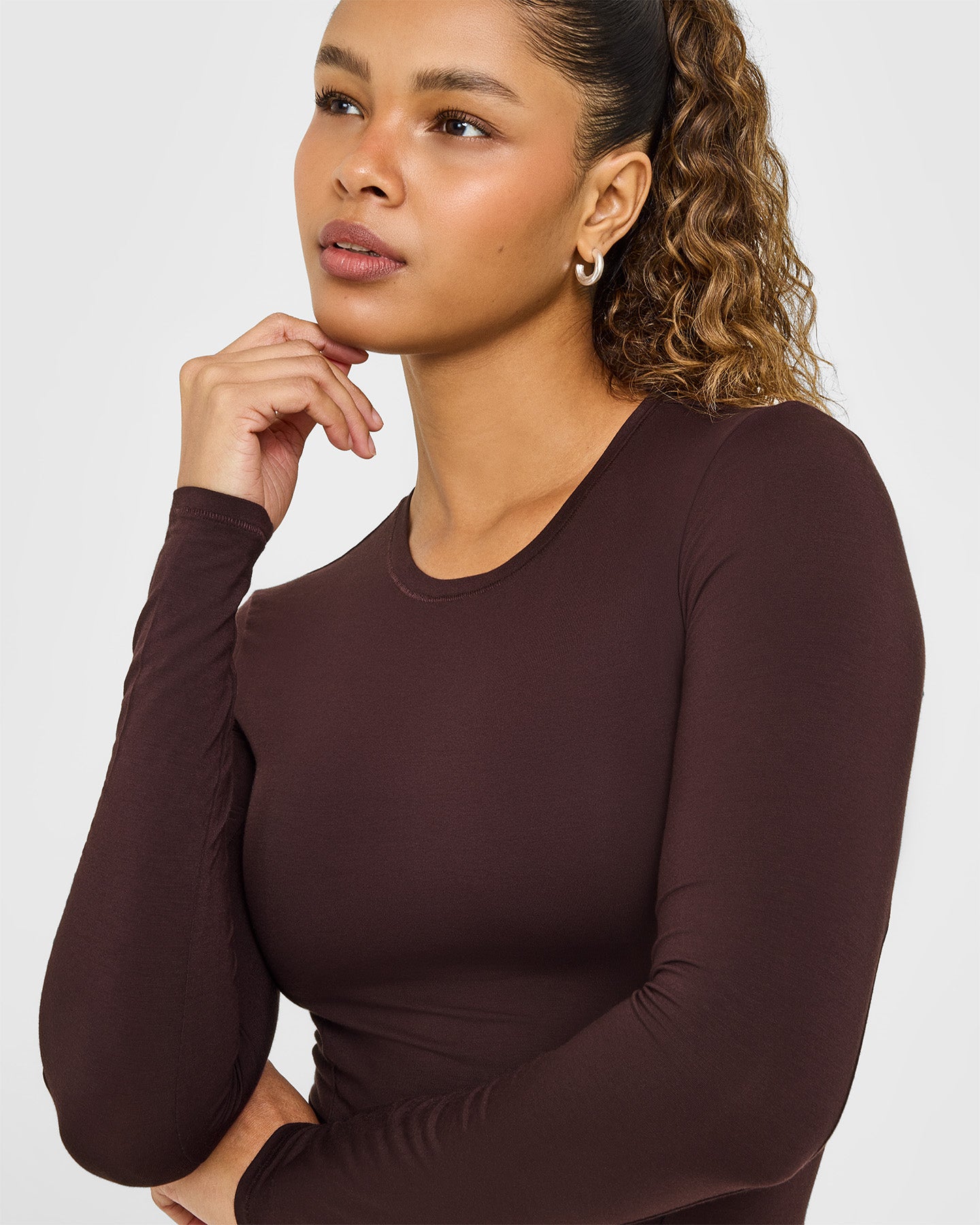 Alternative view of Mellow Soft Mid Long Sleeve Top | Plum Brown