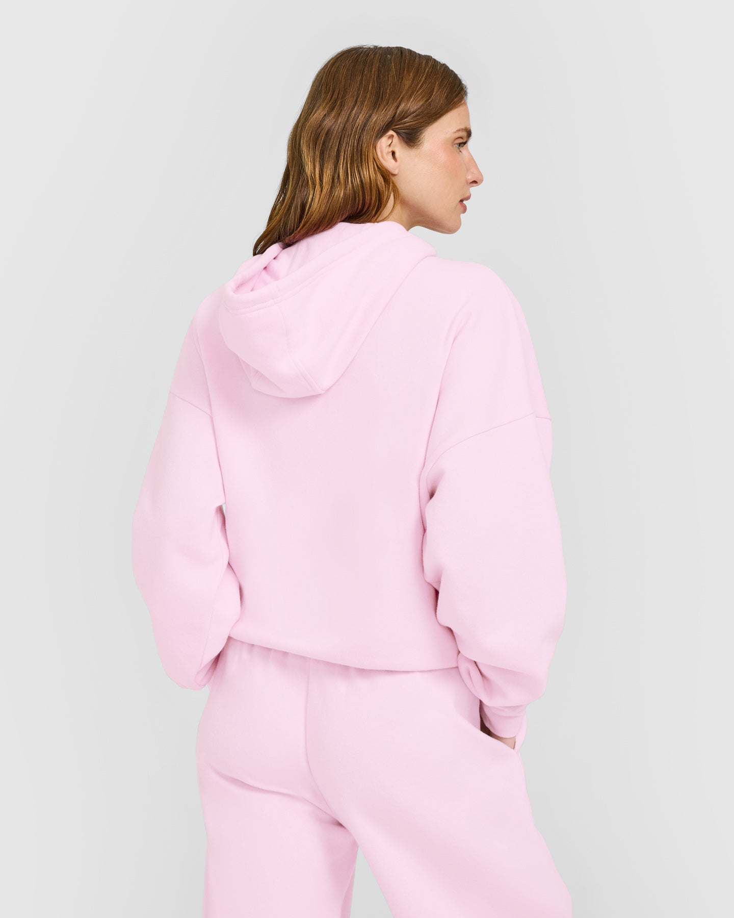 Alternative view of Mid Weight Relaxed Zip Through Hoodie | Chalk Pink