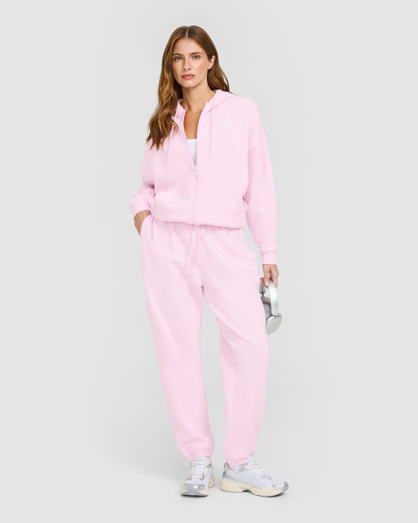 Mid Weight Relaxed Zip Through Hoodie | Chalk Pink - Image 3