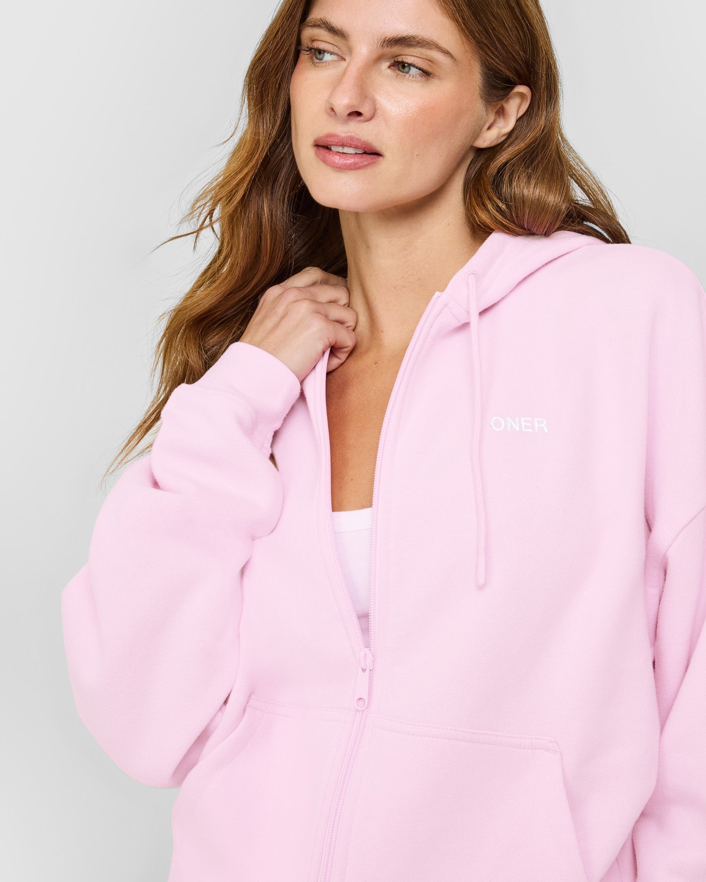 Mid Weight Relaxed Zip Through Hoodie | Chalk Pink - Image 5