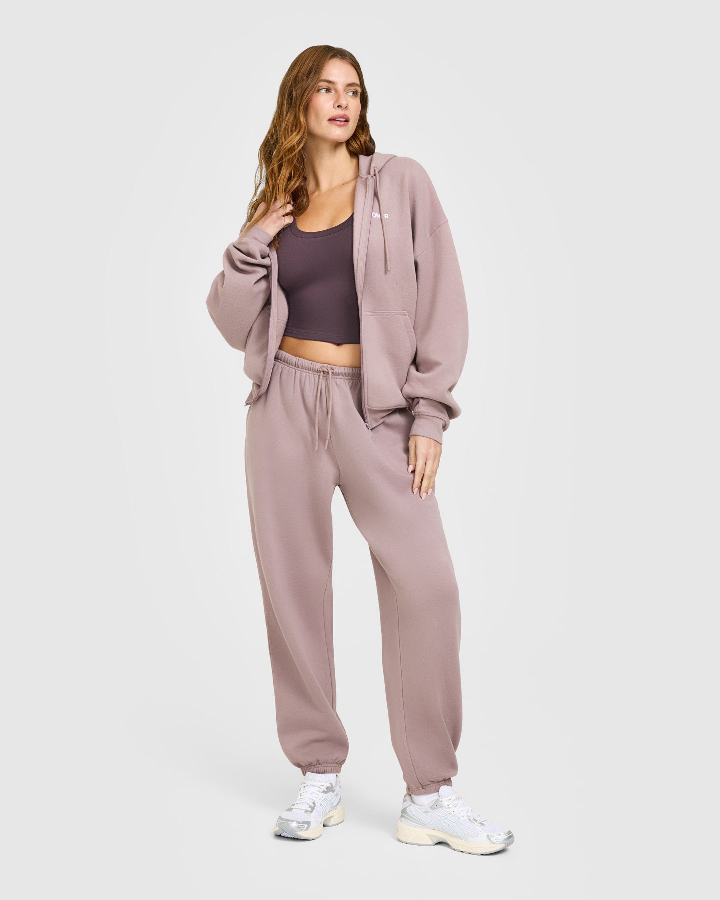 Mid Weight Relaxed Zip Through Hoodie | Dusty Purple - Image 3