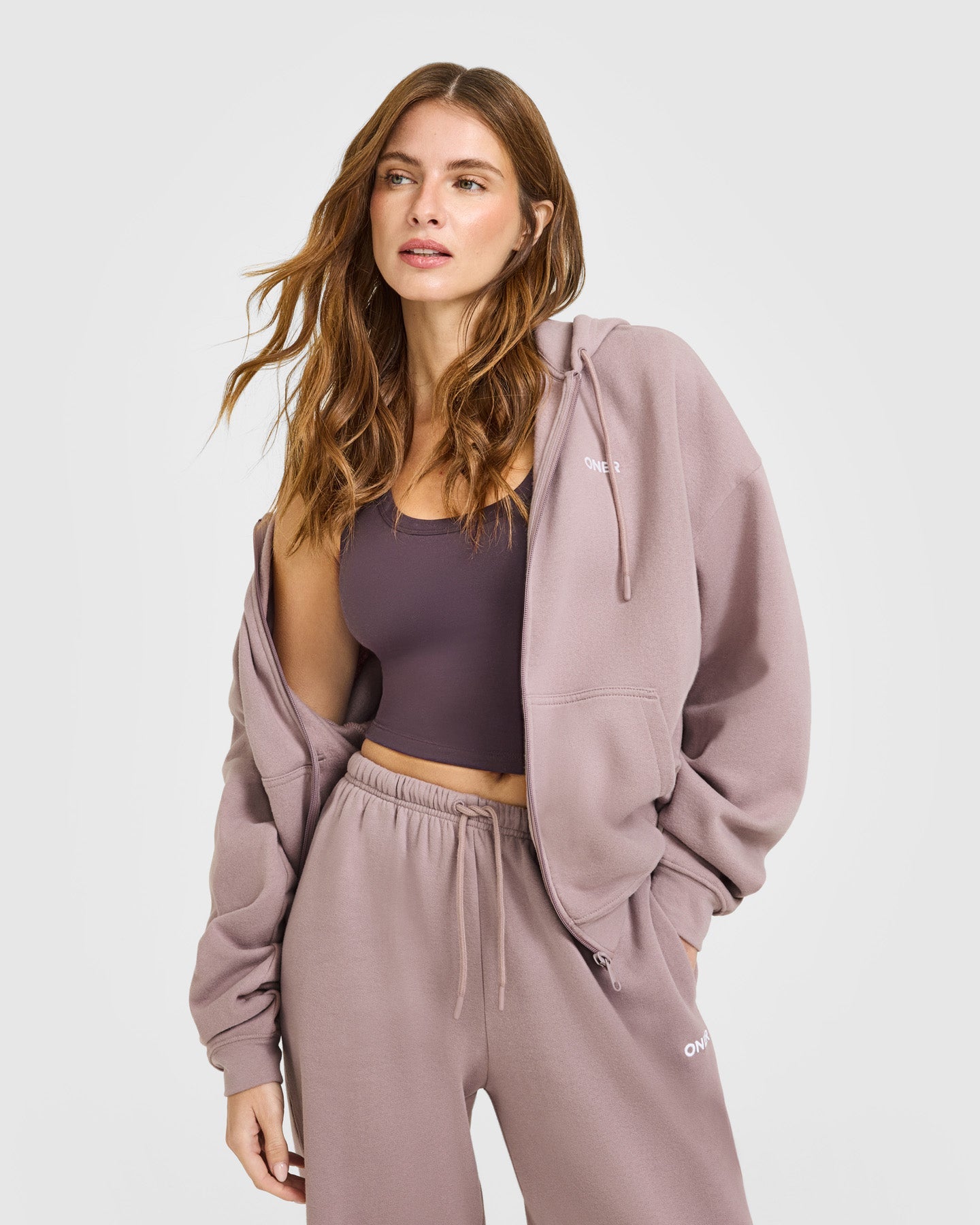 Mid Weight Relaxed Zip Through Hoodie | Dusty Purple - Image 4