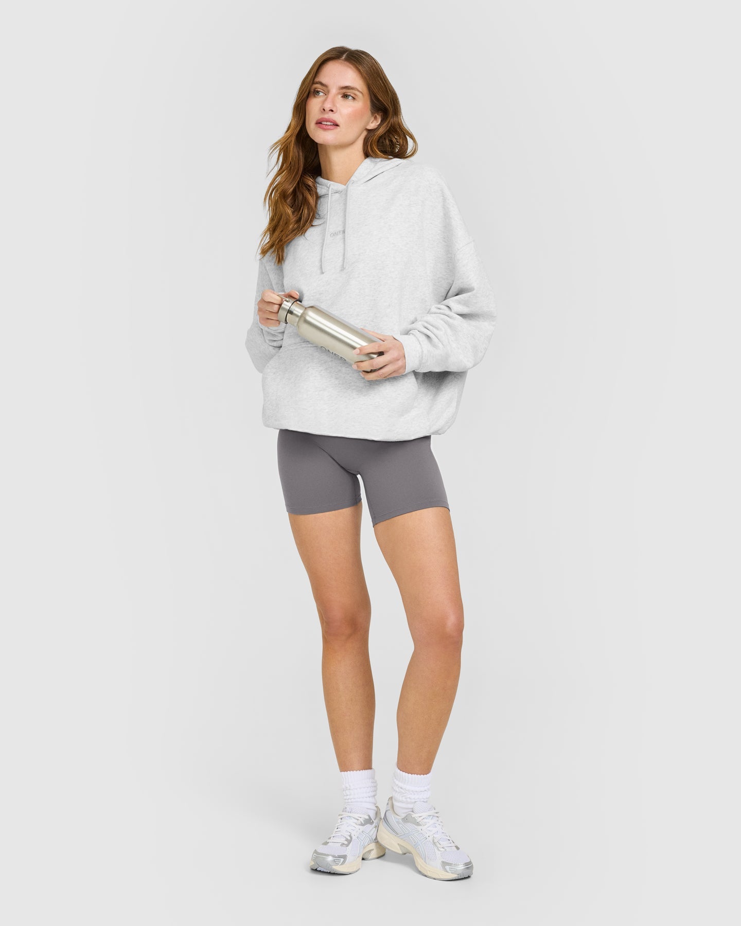 Mid Weight Relaxed Hoodie | Light Grey Marl - Image 3