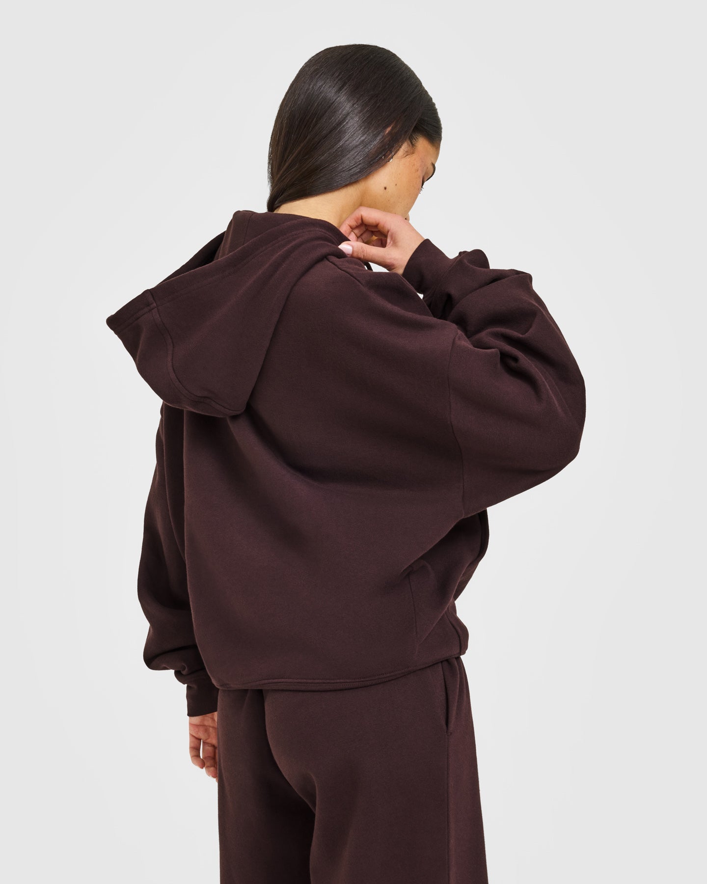 Mid Weight Relaxed Zip Through Hoodie | Plum Brown - Image 4