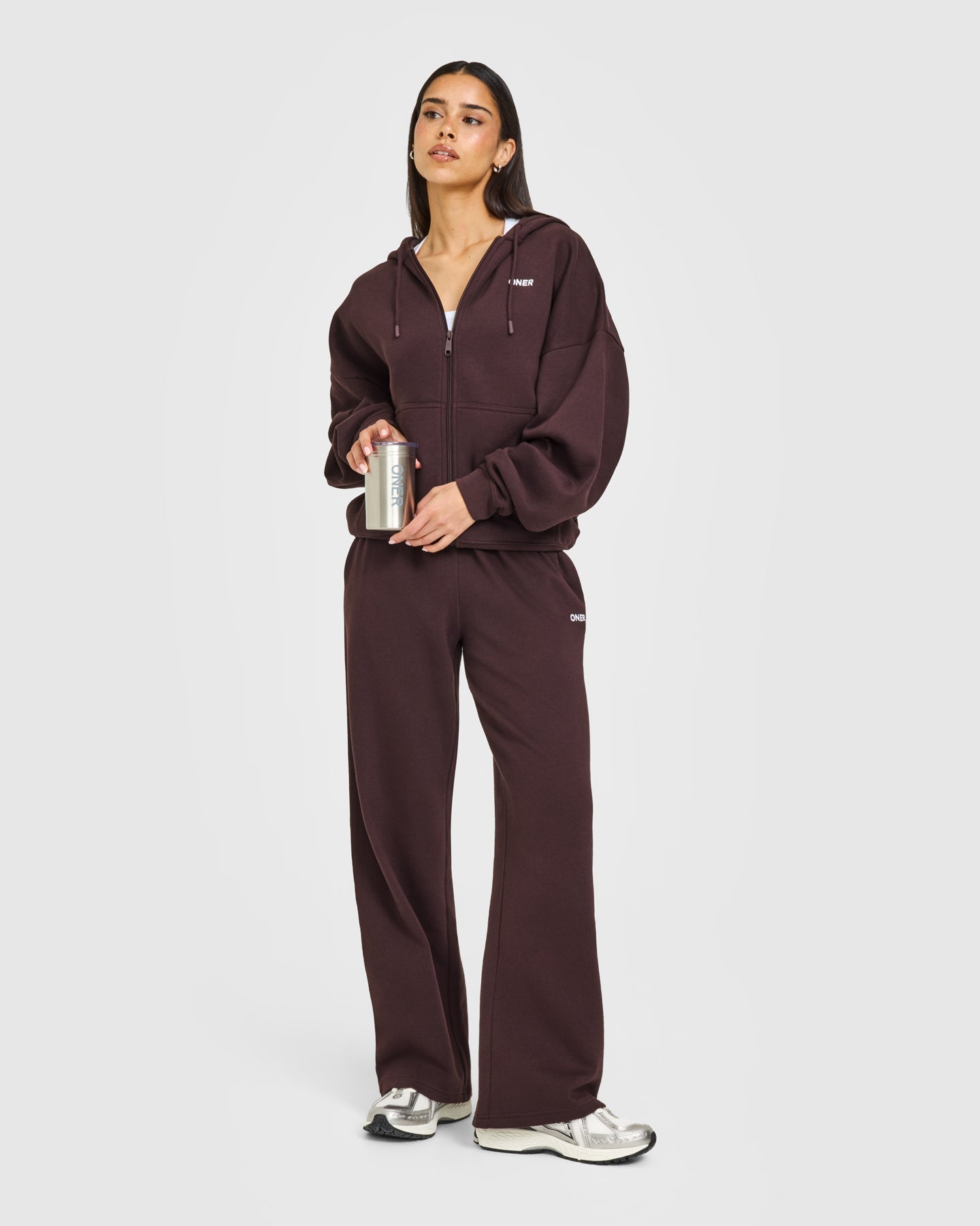 Mid Weight Relaxed Zip Through Hoodie | Plum Brown - Image 3