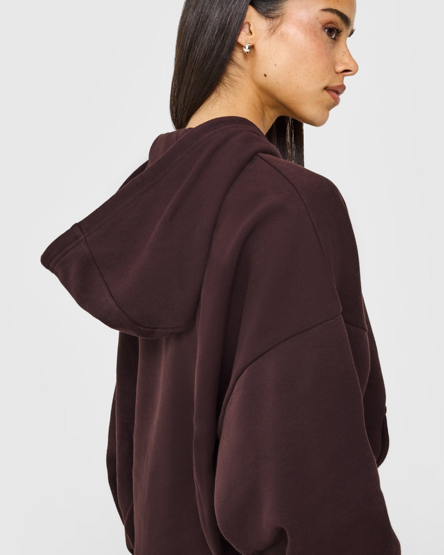 Mid Weight Relaxed Zip Through Hoodie | Plum Brown - Image 5