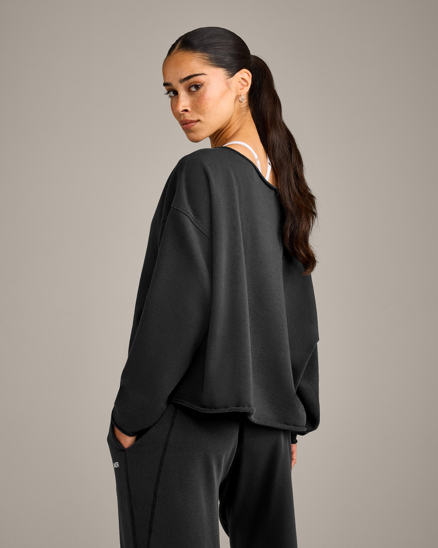 Raw Cut Lounge Off-The-Shoulder Sweatshirt | Washed Black - Image 6