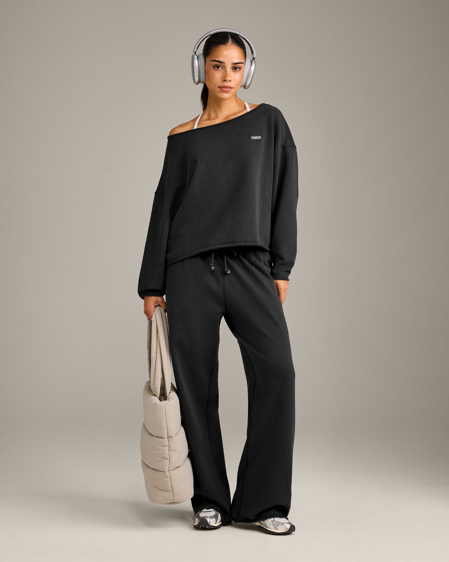 Alternative view of Raw Cut Lounge Off-The-Shoulder Sweatshirt | Washed Black