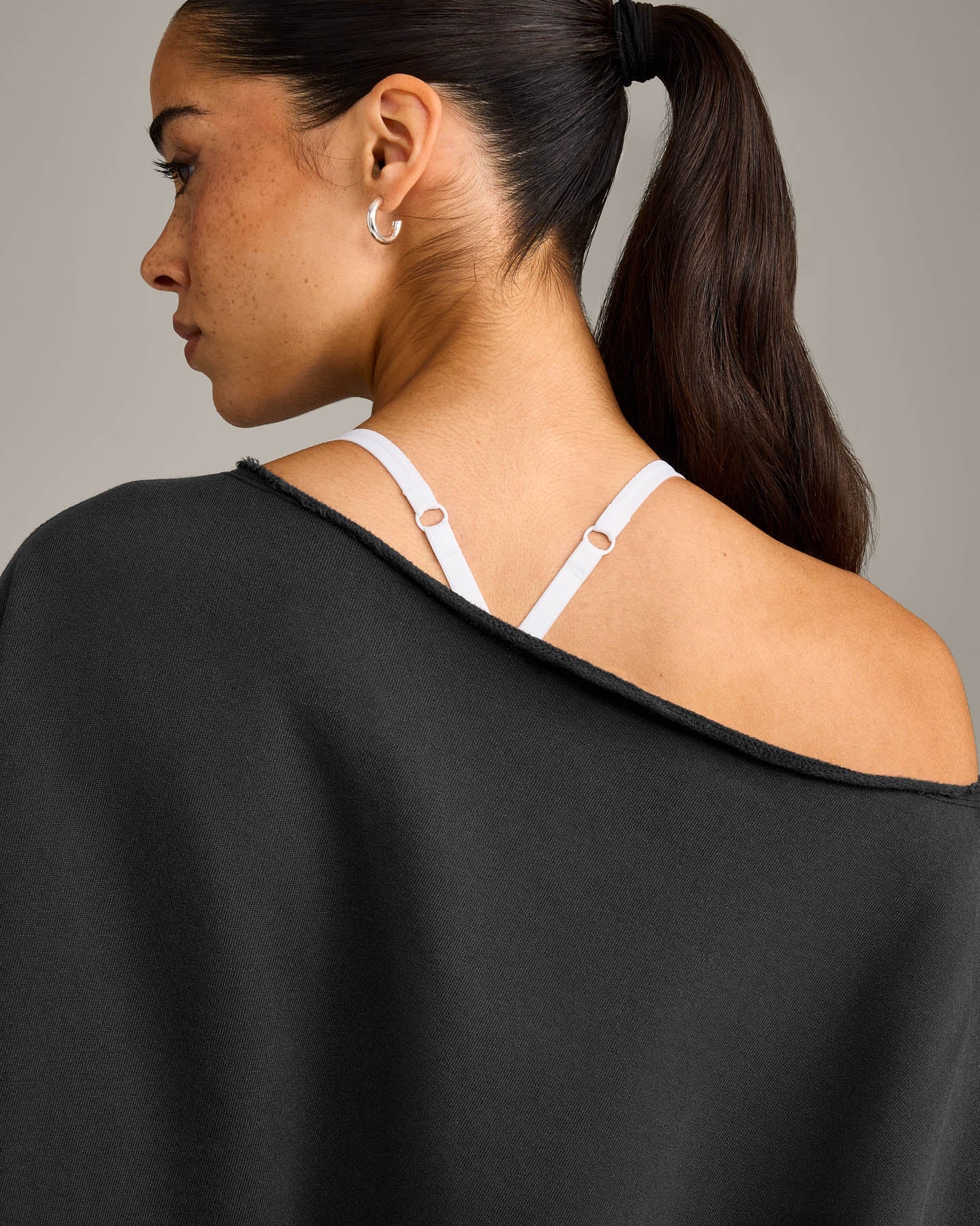 Raw Cut Lounge Off-The-Shoulder Sweatshirt | Washed Black - Image 4