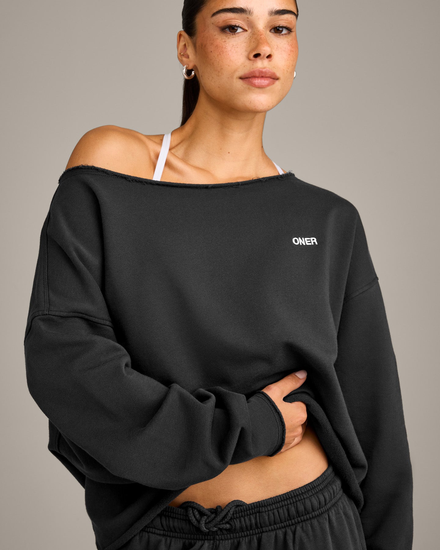 Raw Cut Lounge Off-The-Shoulder Sweatshirt | Washed Black - Image 5