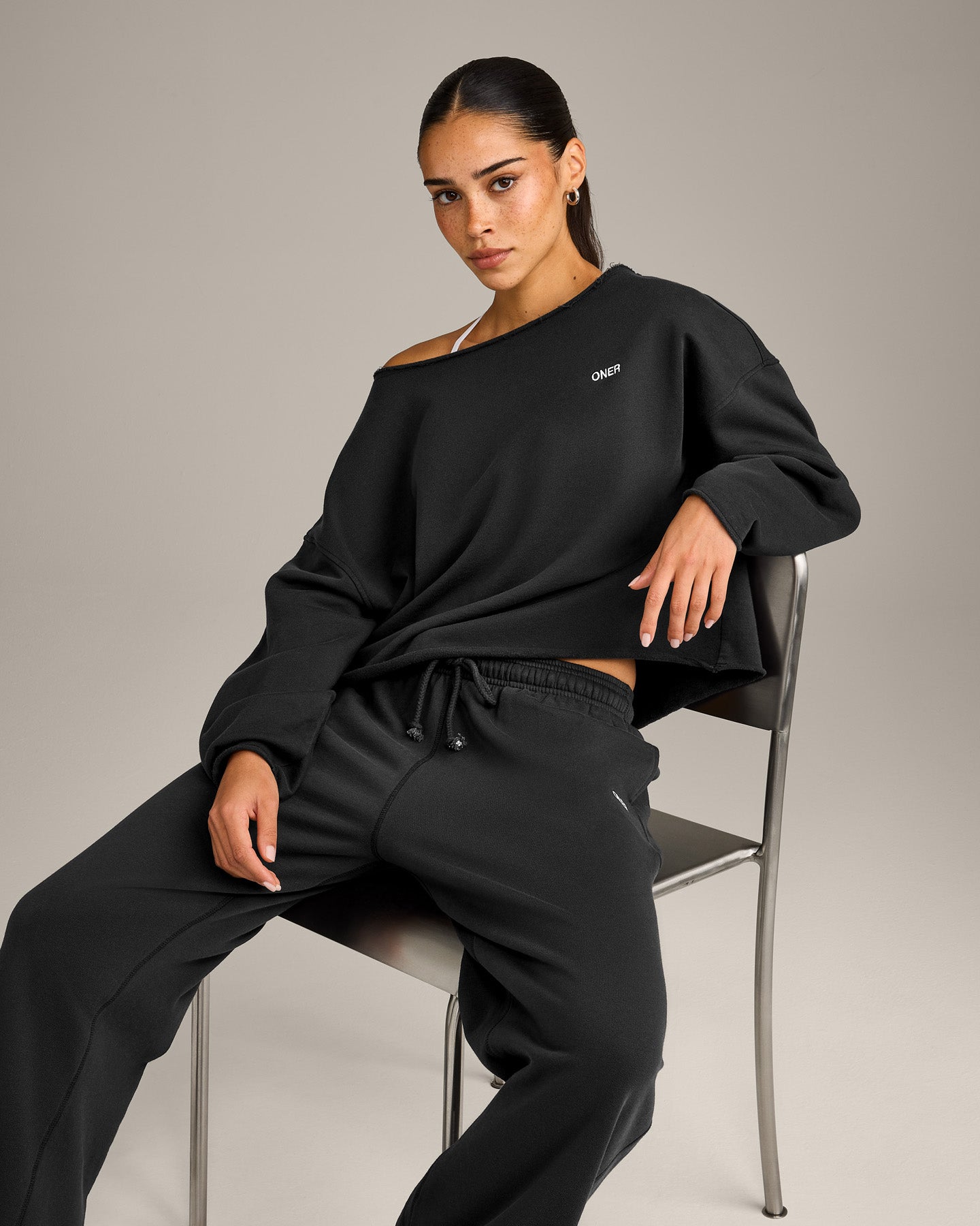 Raw Cut Lounge Off-The-Shoulder Sweatshirt | Washed Black - Image 3