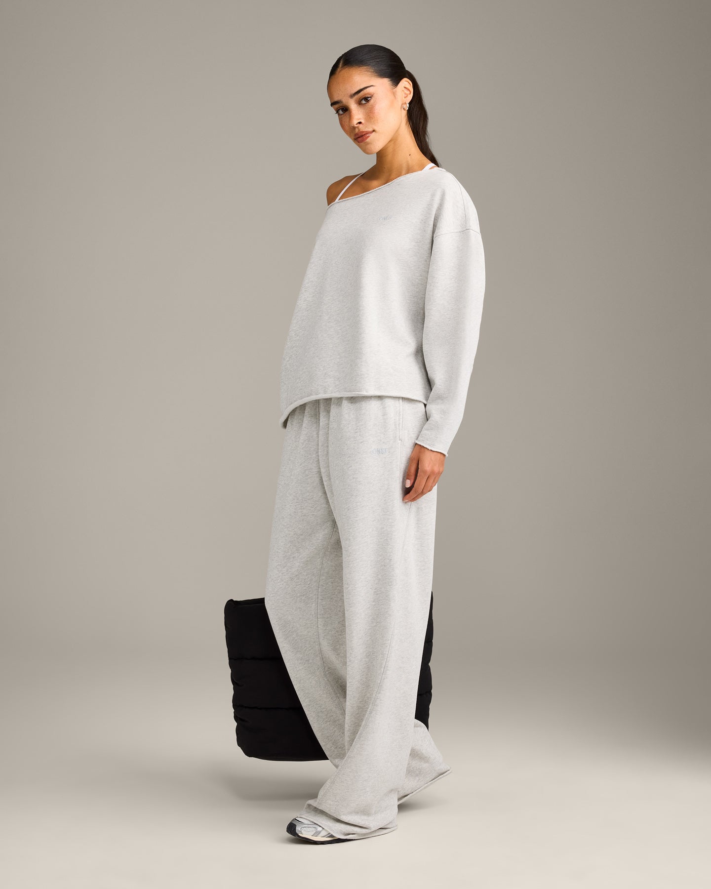 Raw Cut Lounge Off-The-Shoulder Sweatshirt | Light Grey Marl - Image 3