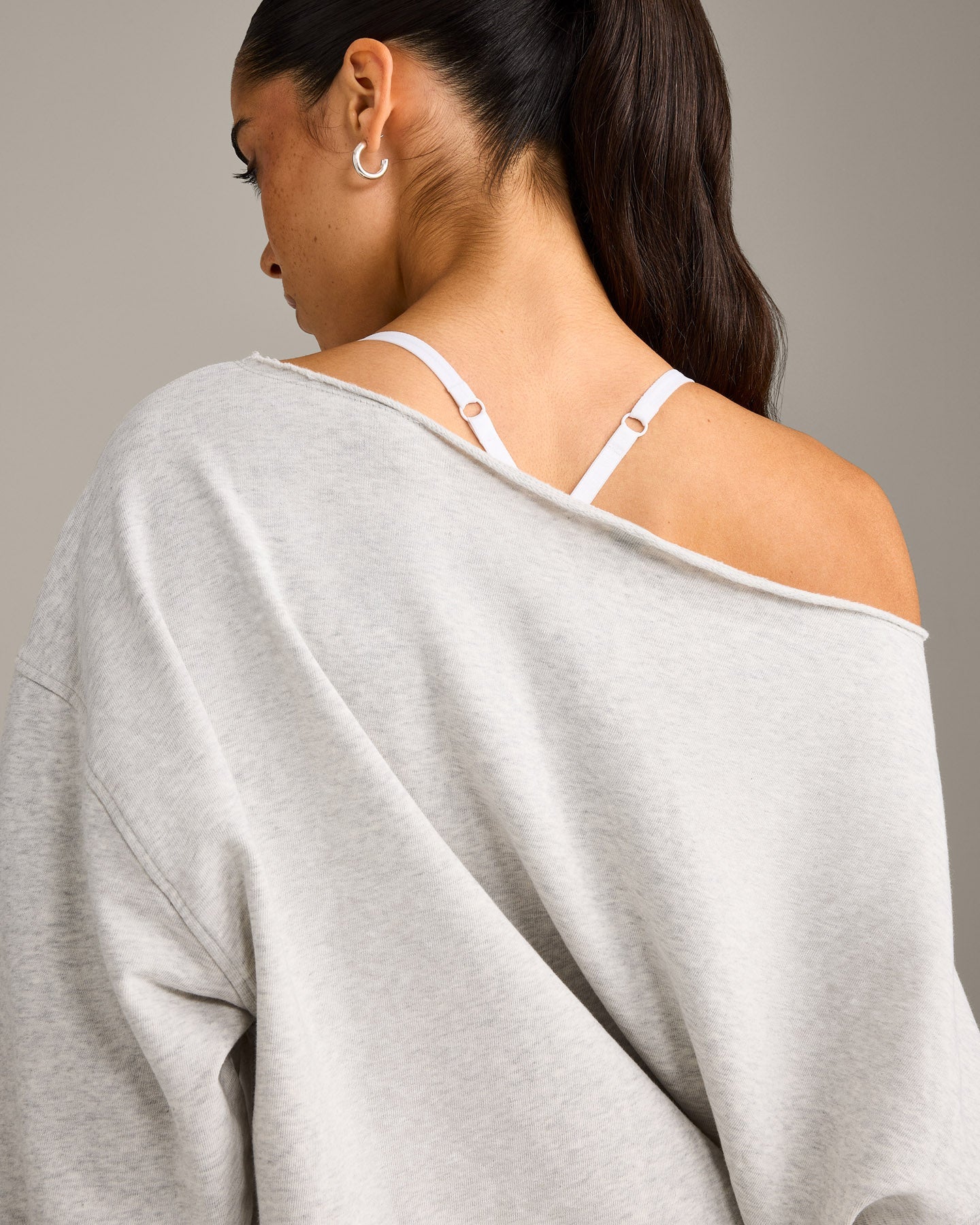 Raw Cut Lounge Off-The-Shoulder Sweatshirt | Light Grey Marl - Image 4