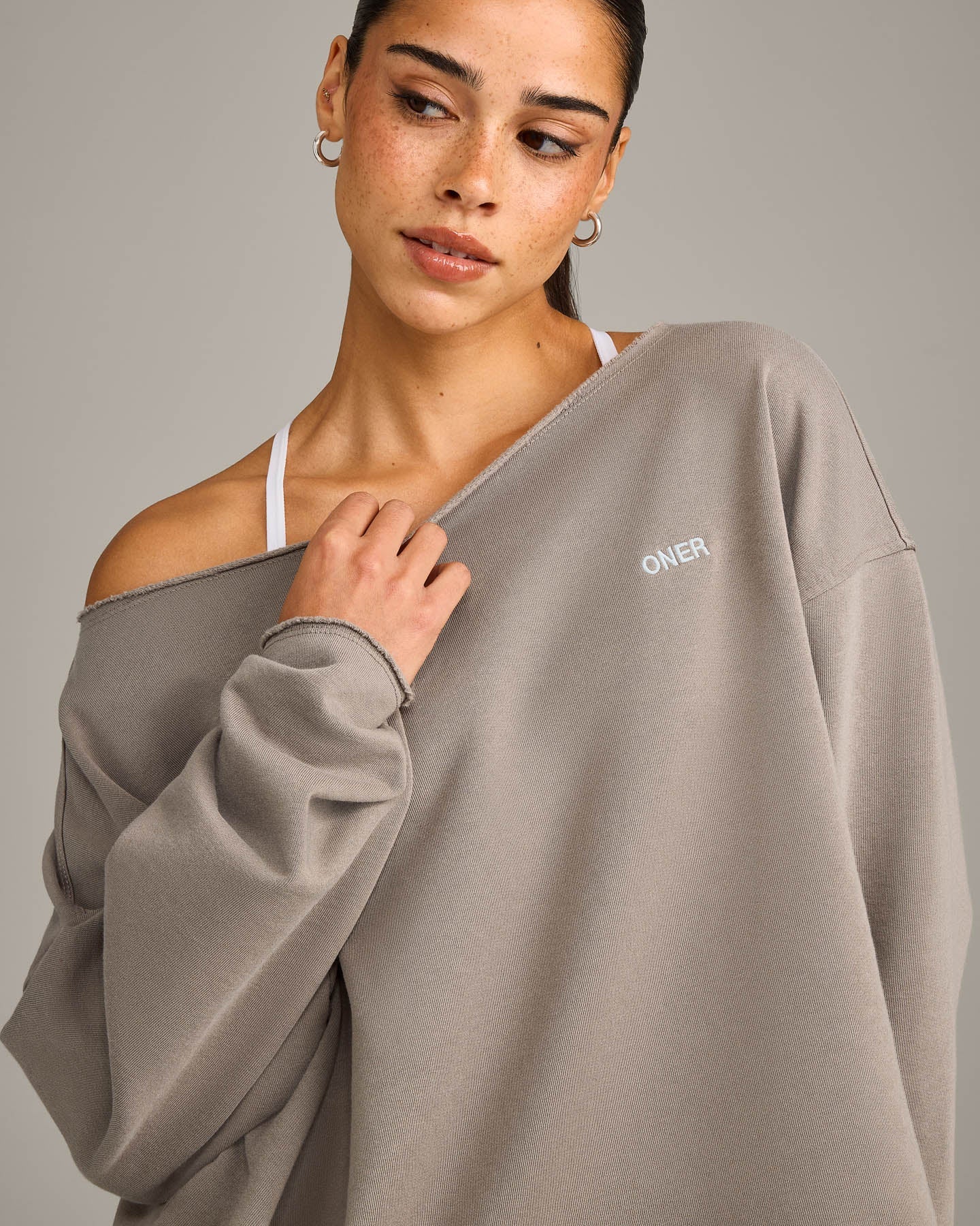 Alternative view of Raw Cut Lounge Off-The-Shoulder Sweatshirt | Washed Minky