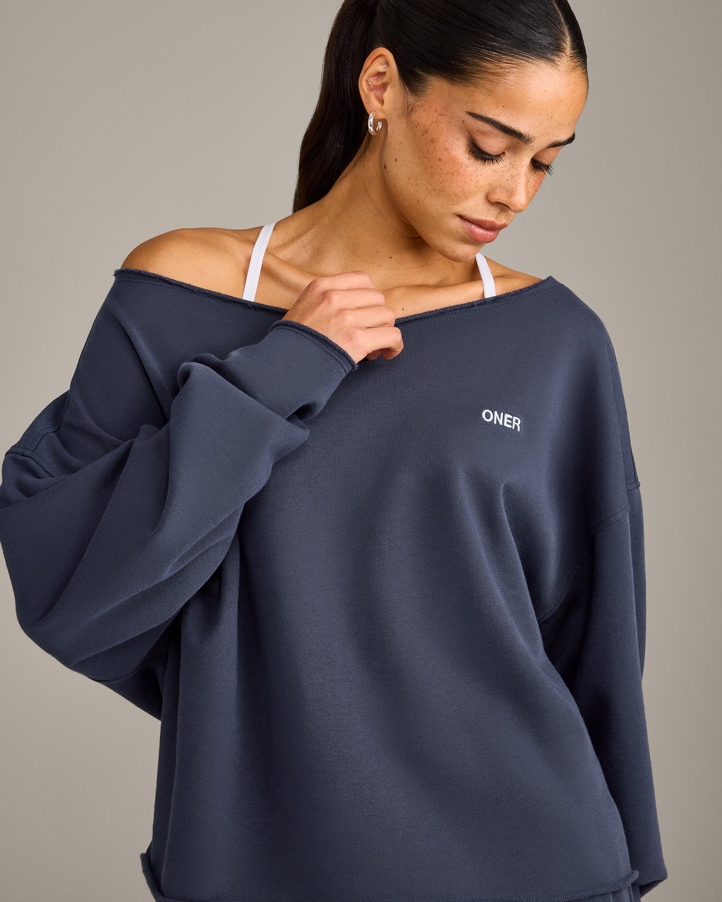 Raw Cut Lounge Off-The-Shoulder Sweatshirt | Washed True Blue - Image 5