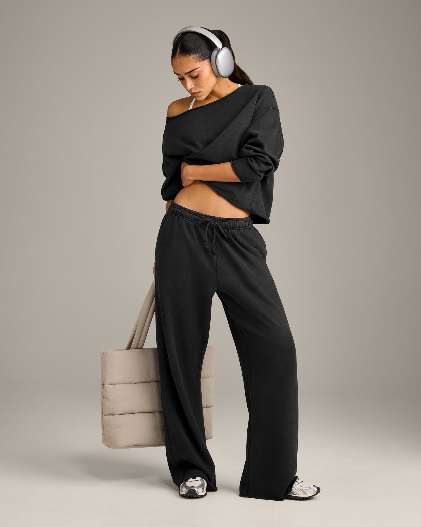 Raw Cut Lounge Wide Leg Joggers | Washed Black - Image 3