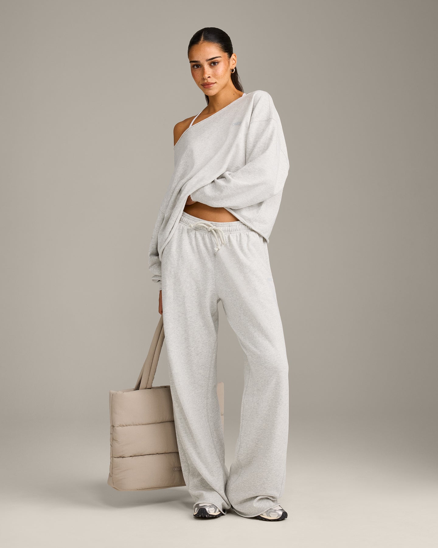 Raw Cut Lounge Wide Leg Joggers | Light Grey Marl - Image 3