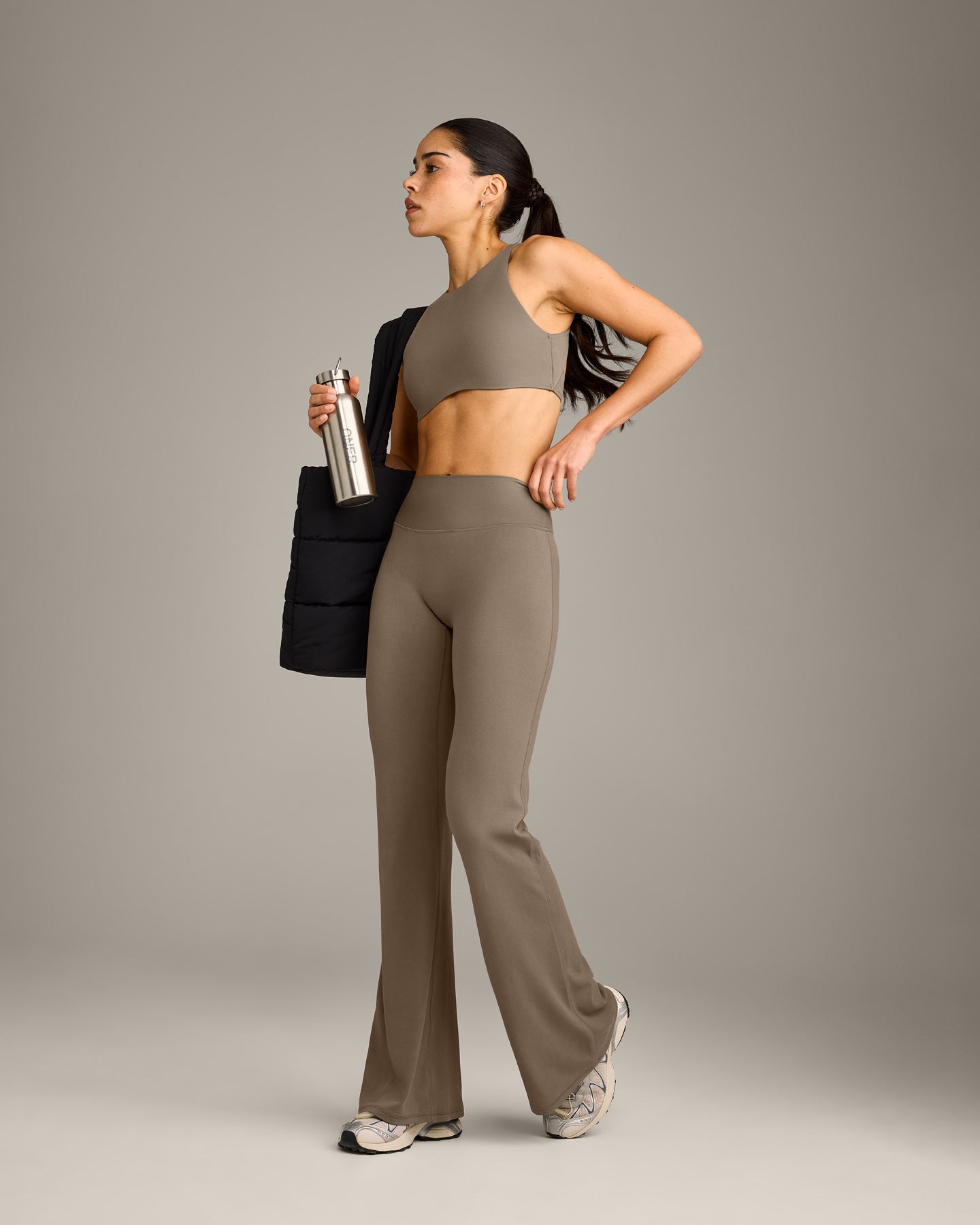 SoftMotion Flared Bottoms with Grey Logo | Moss Brown - Image 3