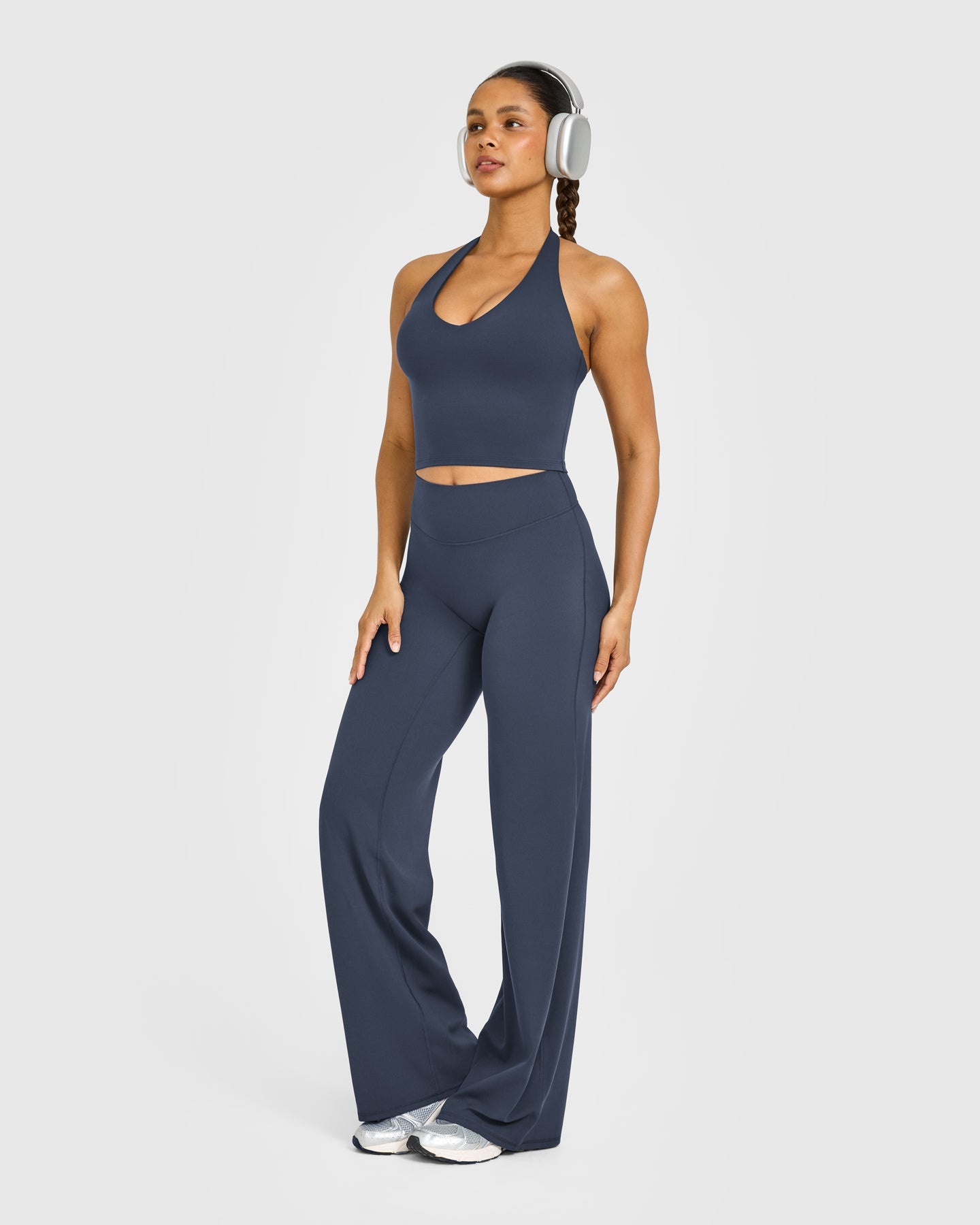 SoftMotion Halter Neck Mid Vest with Built in Bra Shelf with White Logo | True Blue - Image 3