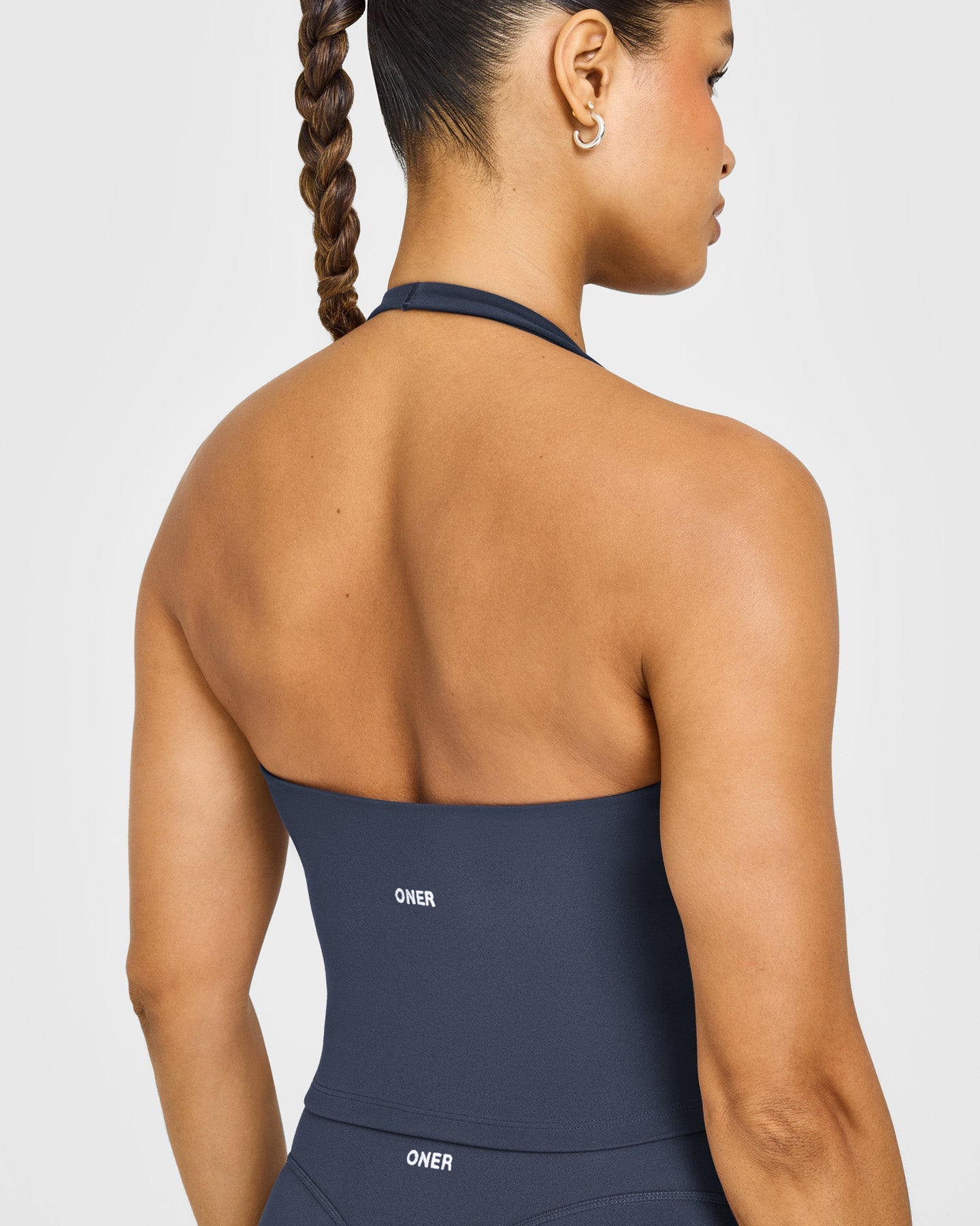 SoftMotion Halter Neck Mid Vest with Built in Bra Shelf with White Logo | True Blue - Image 4