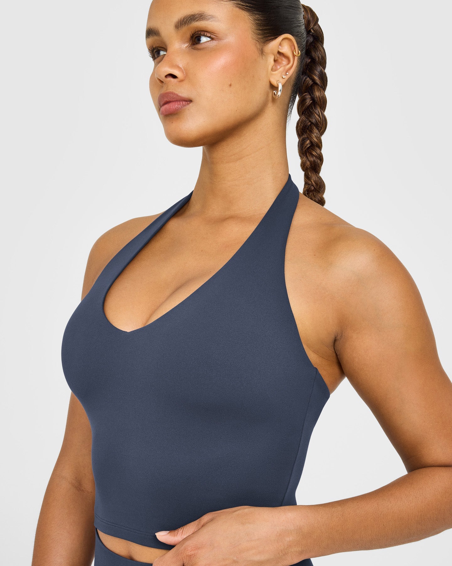 SoftMotion Halter Neck Mid Vest with Built in Bra Shelf with White Logo | True Blue - Image 5