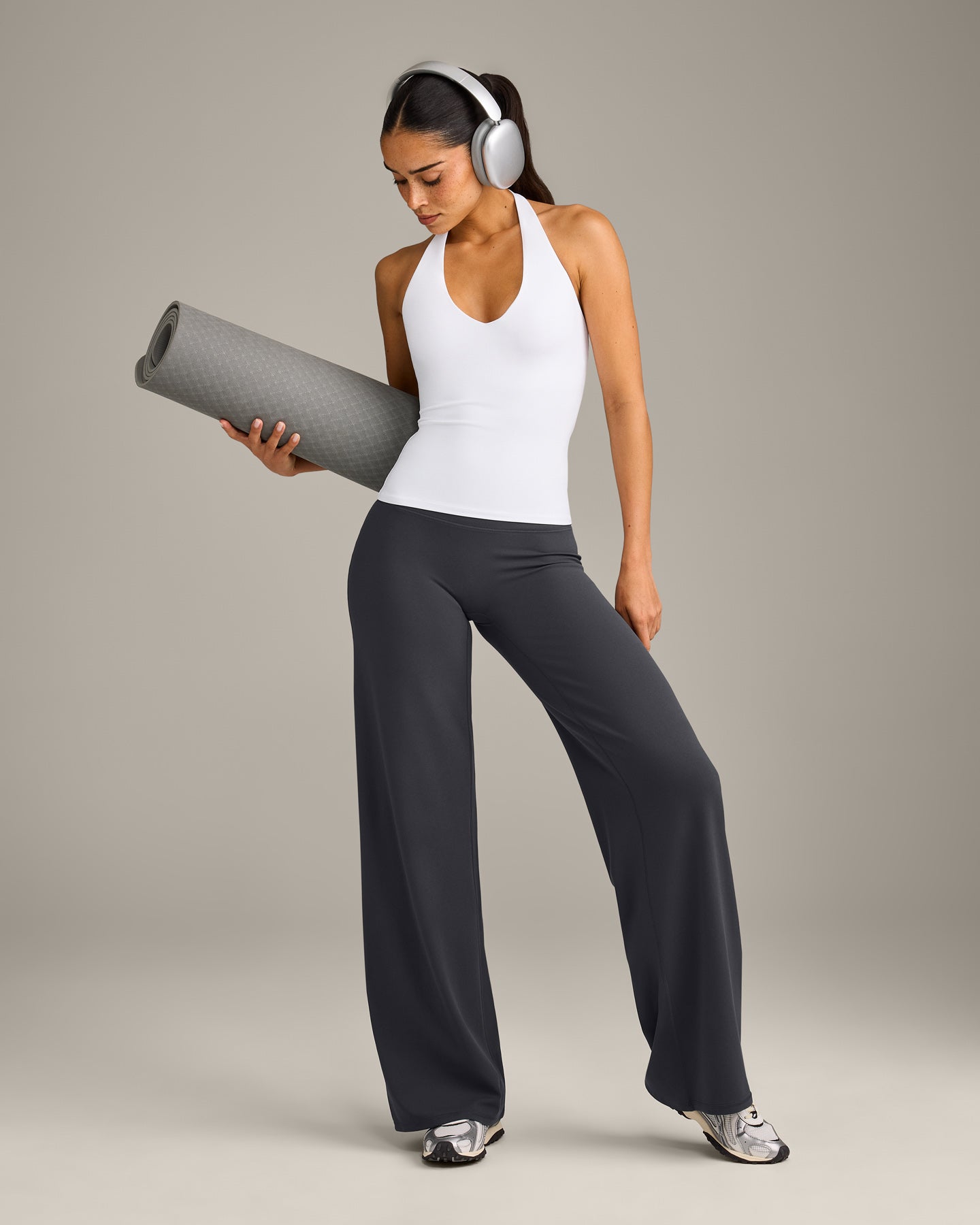 SoftMotion Halter Neck Vest with Built in Bra Shelf with Grey Logo | White - Image 3