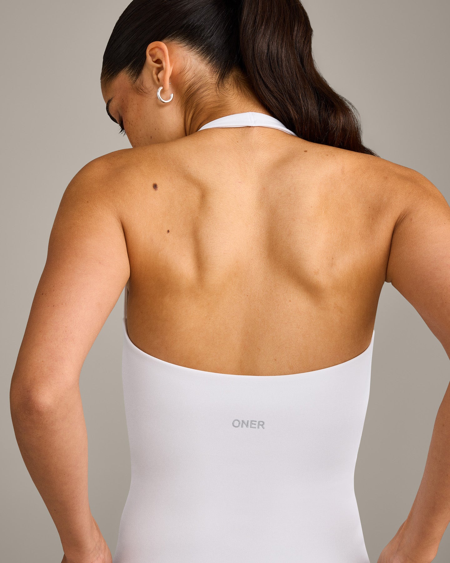 SoftMotion Halter Neck Vest with Built in Bra Shelf with Grey Logo | White - Image 5