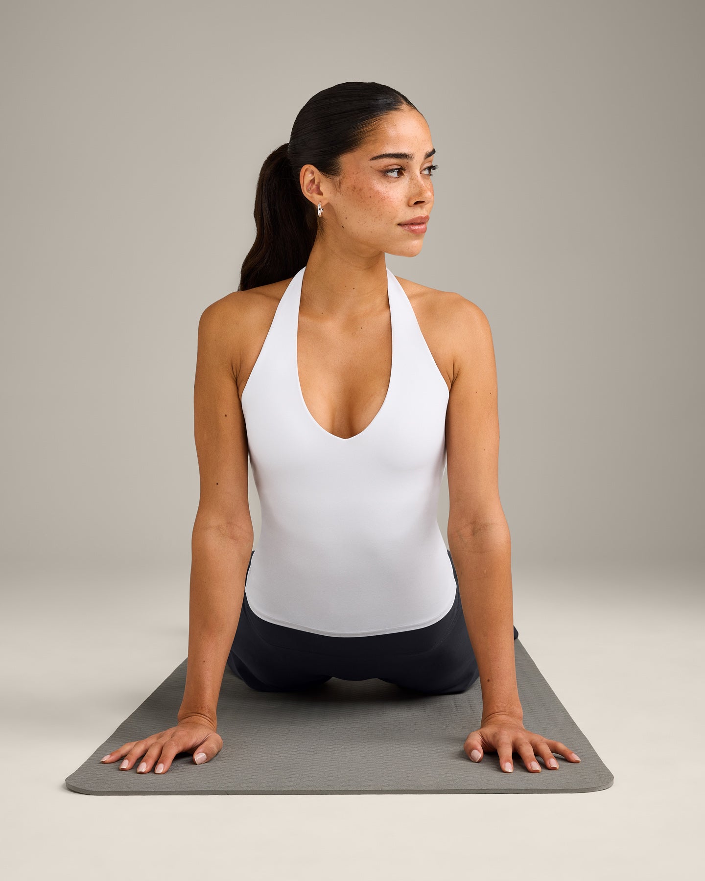 Alternative view of SoftMotion Halter Neck Vest with Built in Bra Shelf with Grey Logo | White