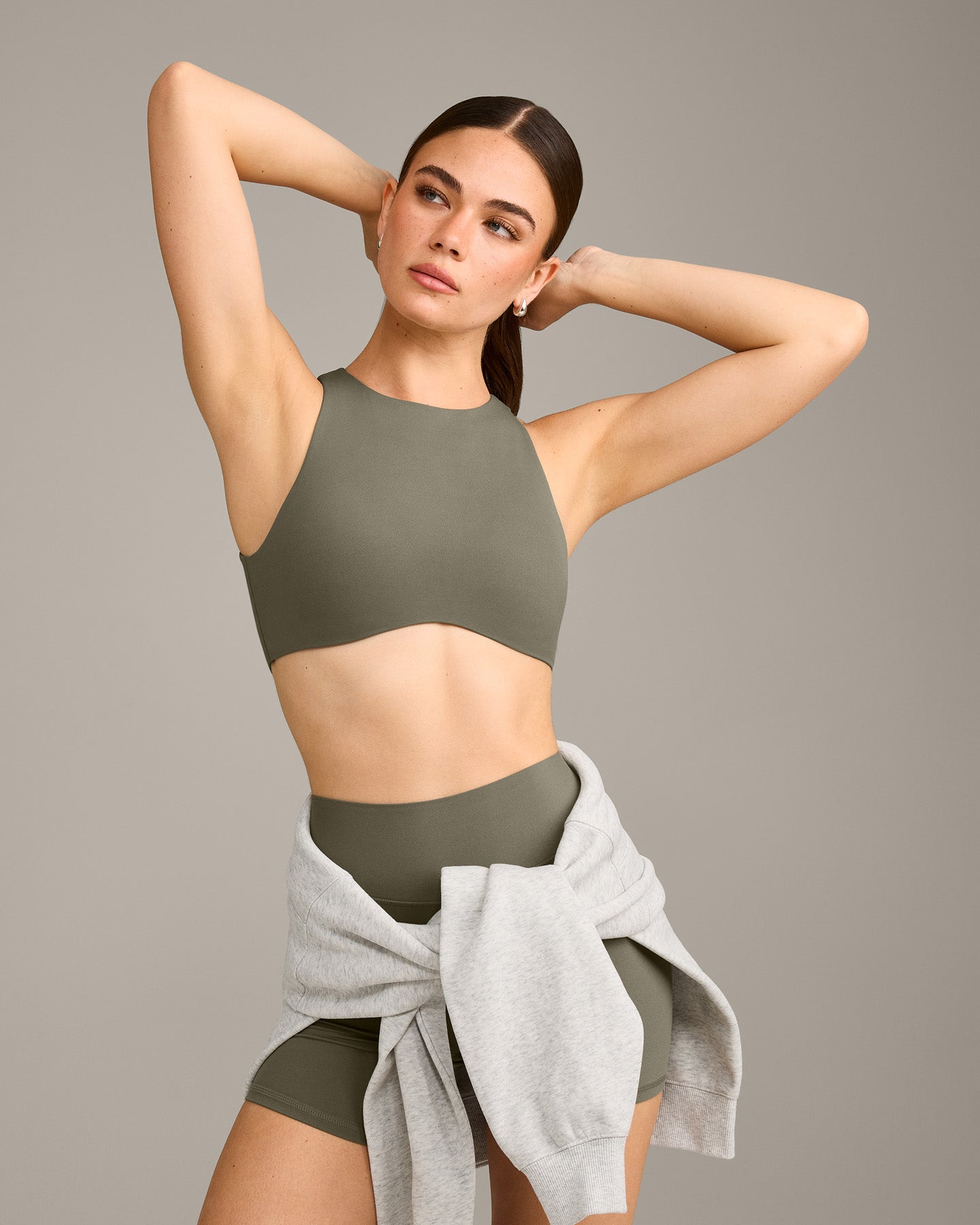 SoftMotion High Neck Sports Bra with Grey Logo | Alpine Green