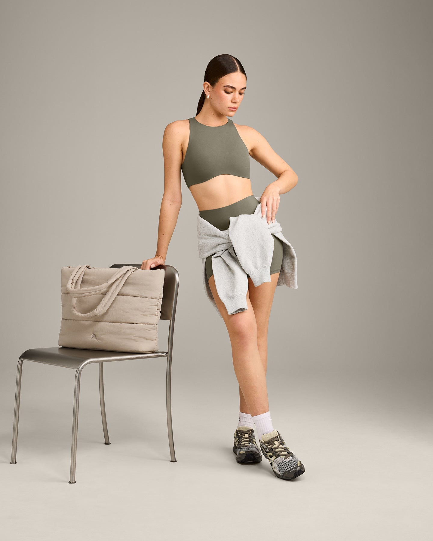 SoftMotion High Neck Sports Bra with Grey Logo | Alpine Green - Image 3